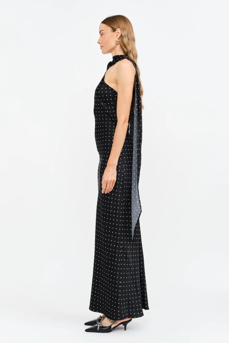 Pre-Order - Magdalena Polka Dot Maxi Dress with Neck Scarf - 12/5