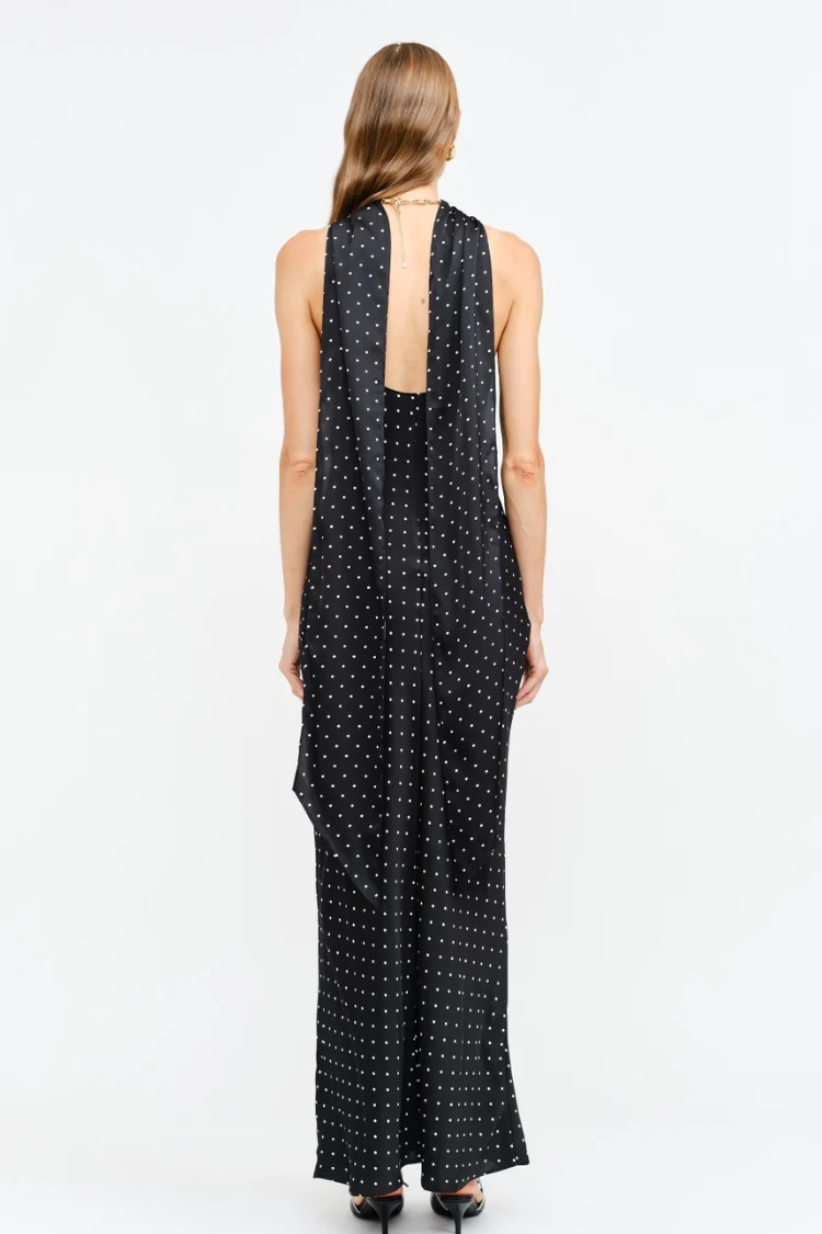 Pre-Order - Magdalena Polka Dot Maxi Dress with Neck Scarf - 12/5