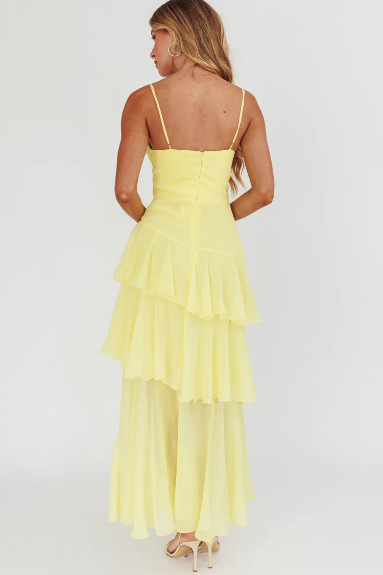 Parisian Summer Yellow Tiered Maxi Dress
