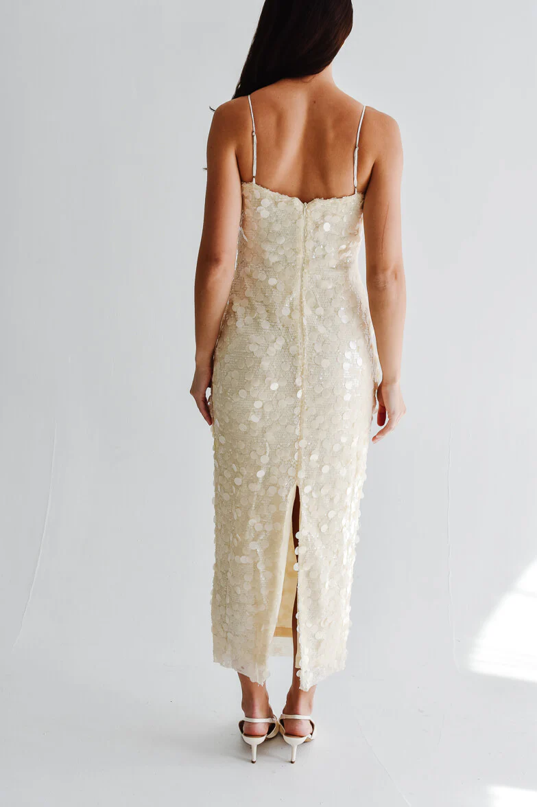 Reine Cream Sequin Sheath Dress