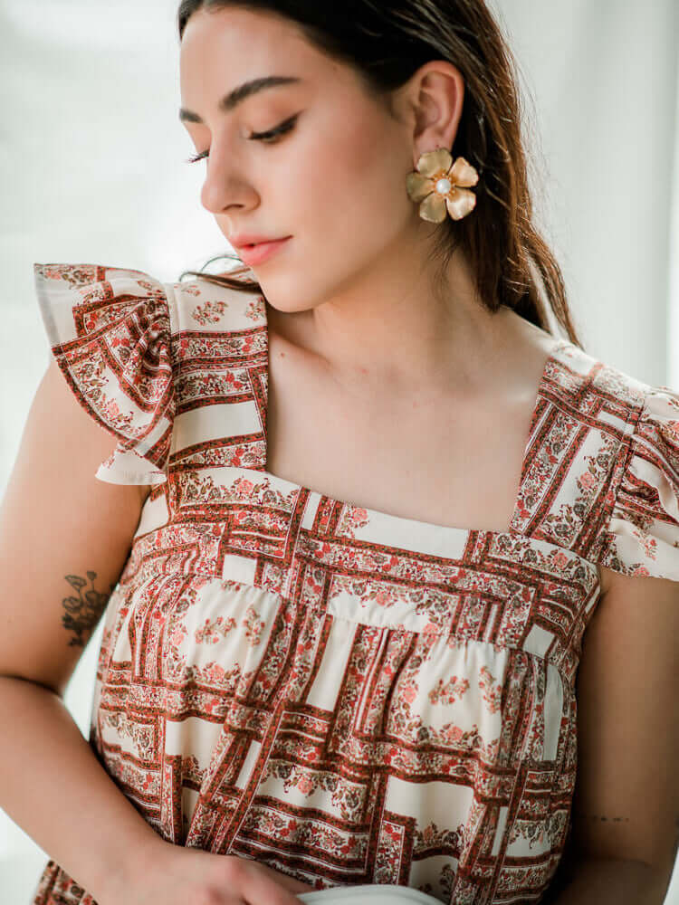 Carmen Botanical Square Neck Mini Dress - FINAL SALE