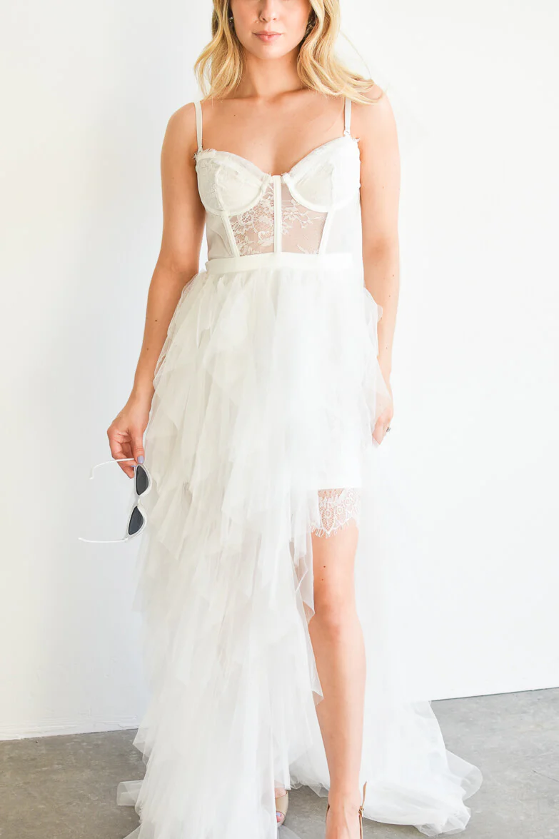Elysée Lace Bustier Tulle High Low Maxi Dress