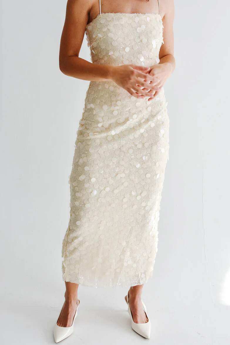 Reine Cream Sequin Sheath Dress