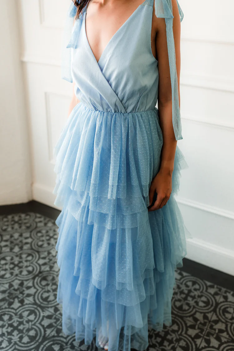 Mare Tiered Blue Tulle Midi Dress - FINAL SALE
