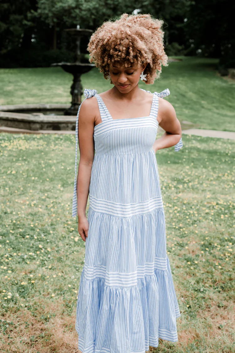 St. Simons Blue and White Striped Maxi Dress - FINAL SALE