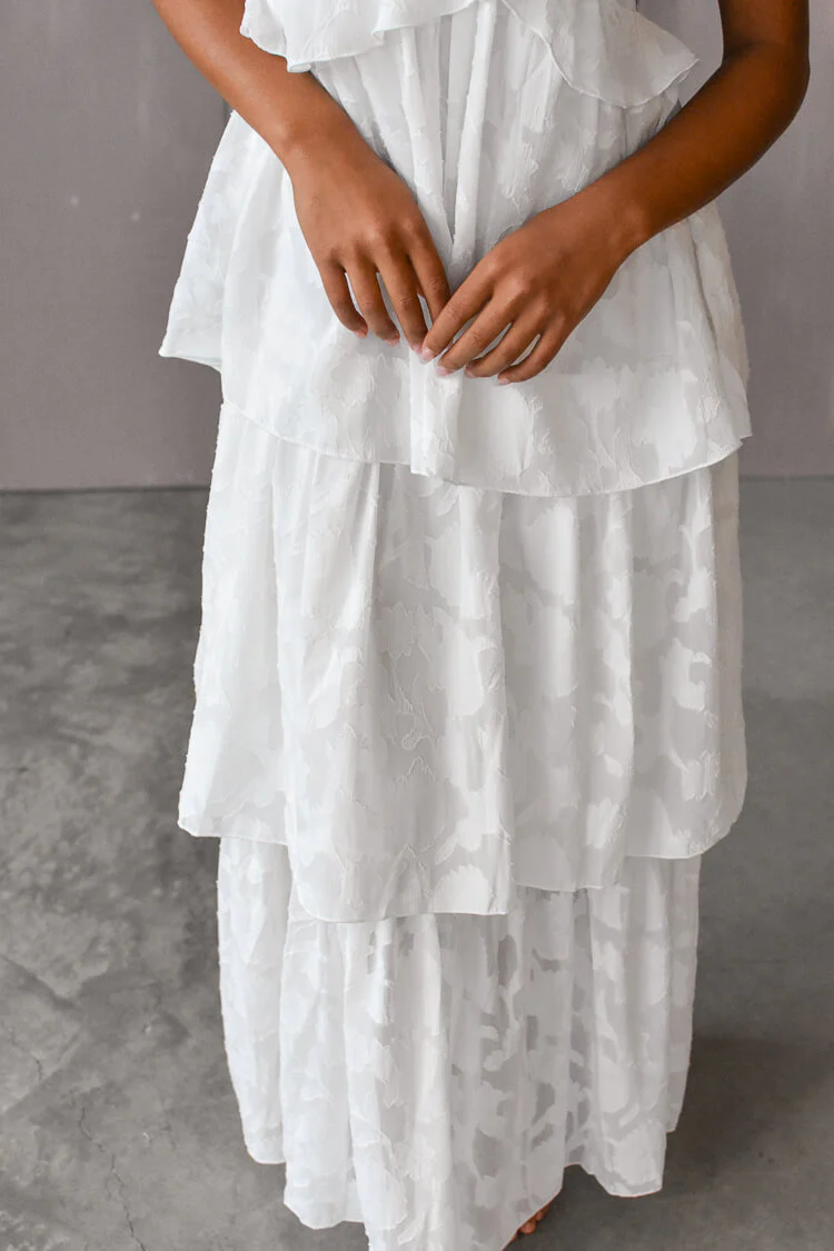 Marie White Tiered Maxi Dress