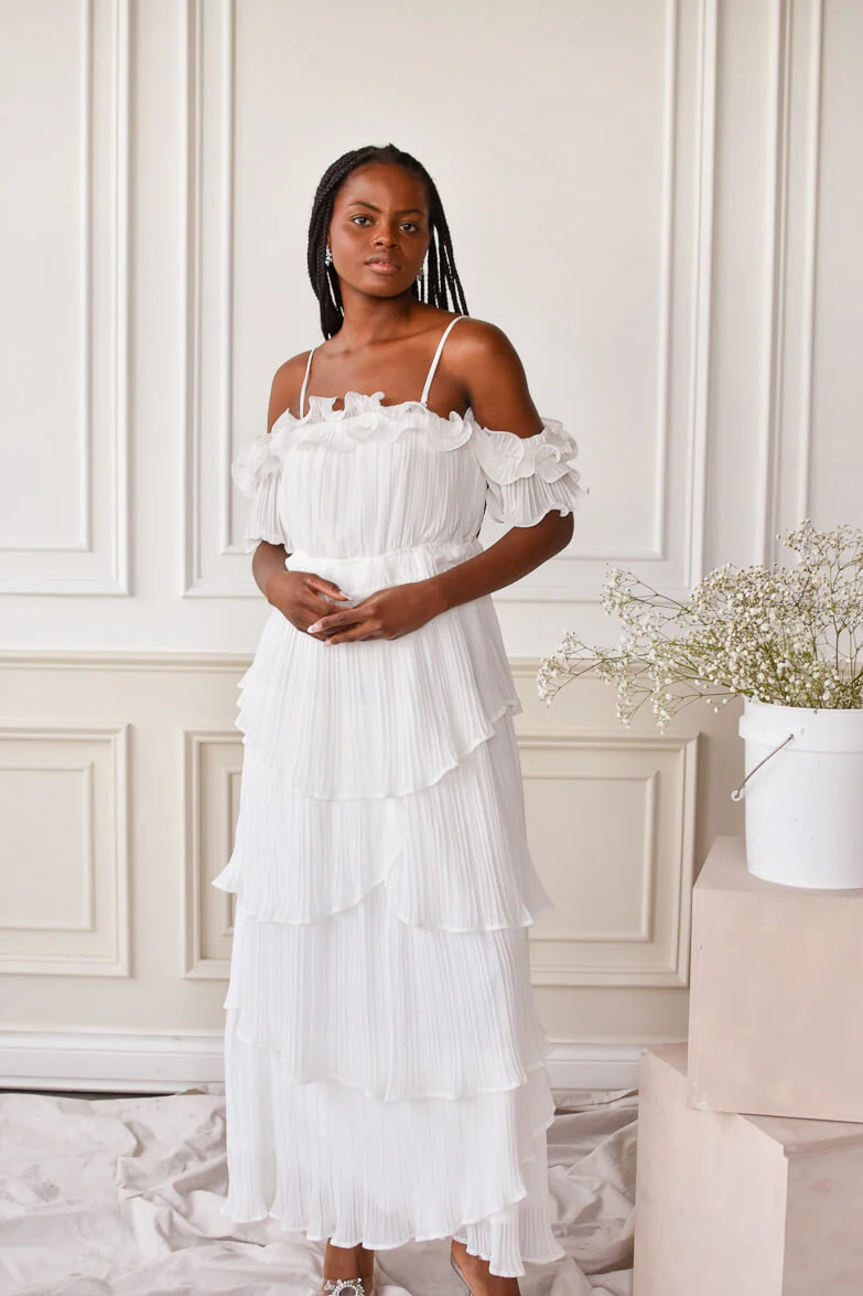 Matilde White Ruffle Detail Maxi Dress - FINAL SALE