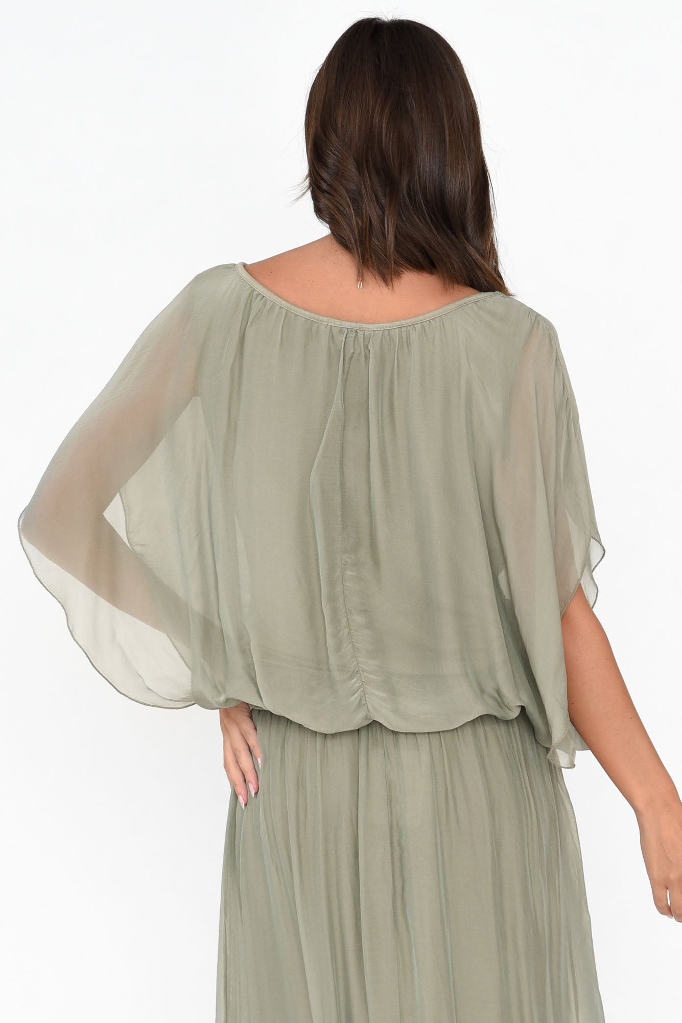 Evaline Sage Silk Layer Top