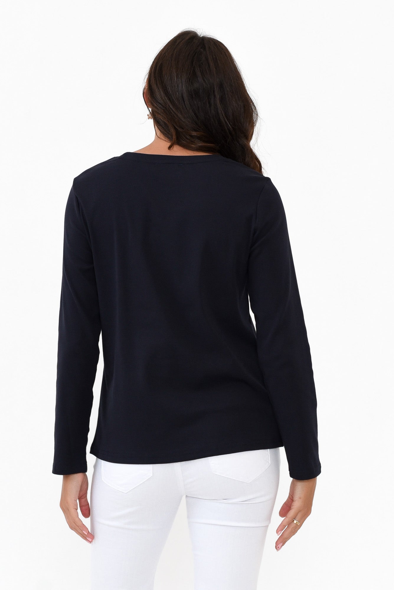 Porter Navy Cotton Long Sleeve Top