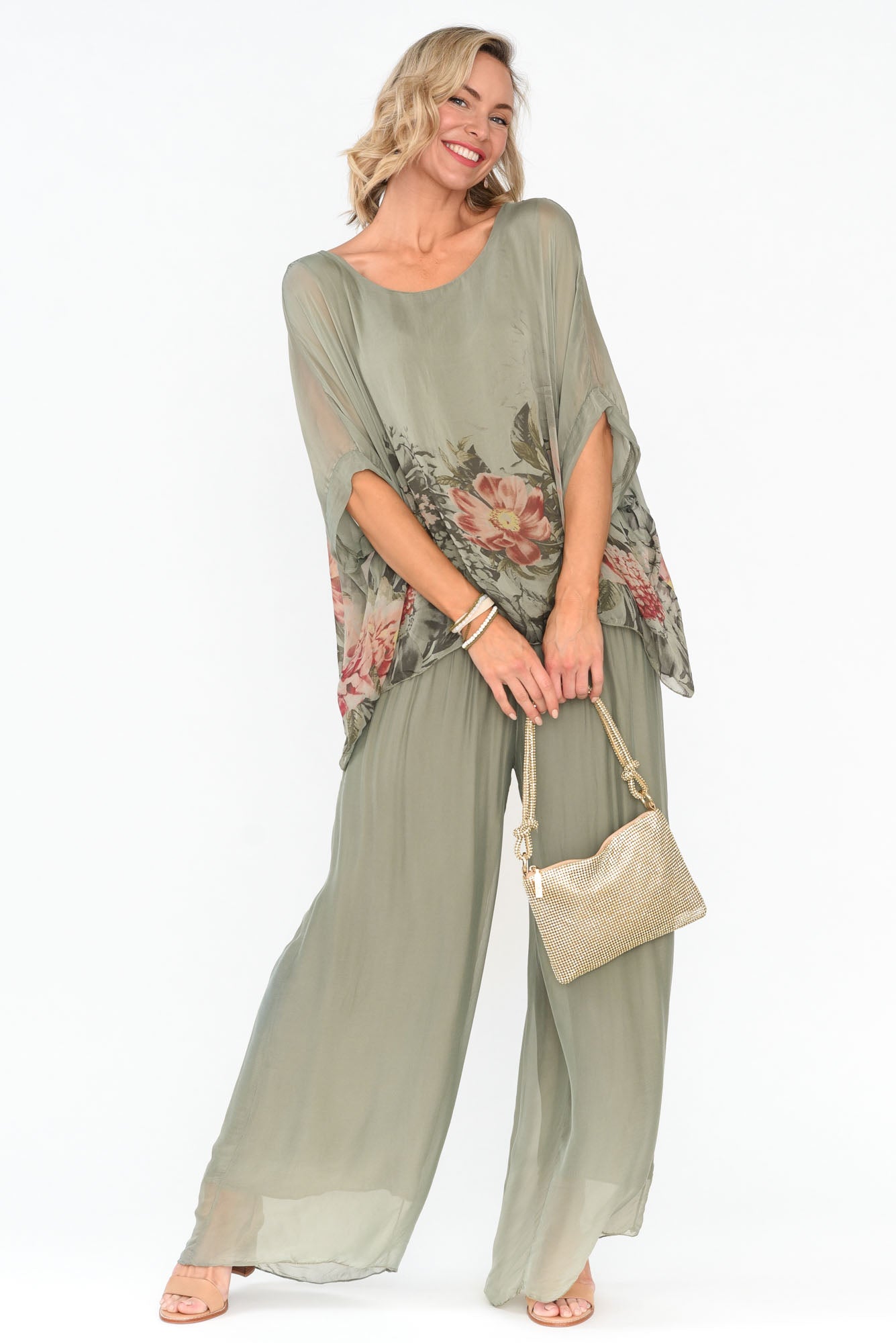 Vernon Sage Silk Wide Leg Pant