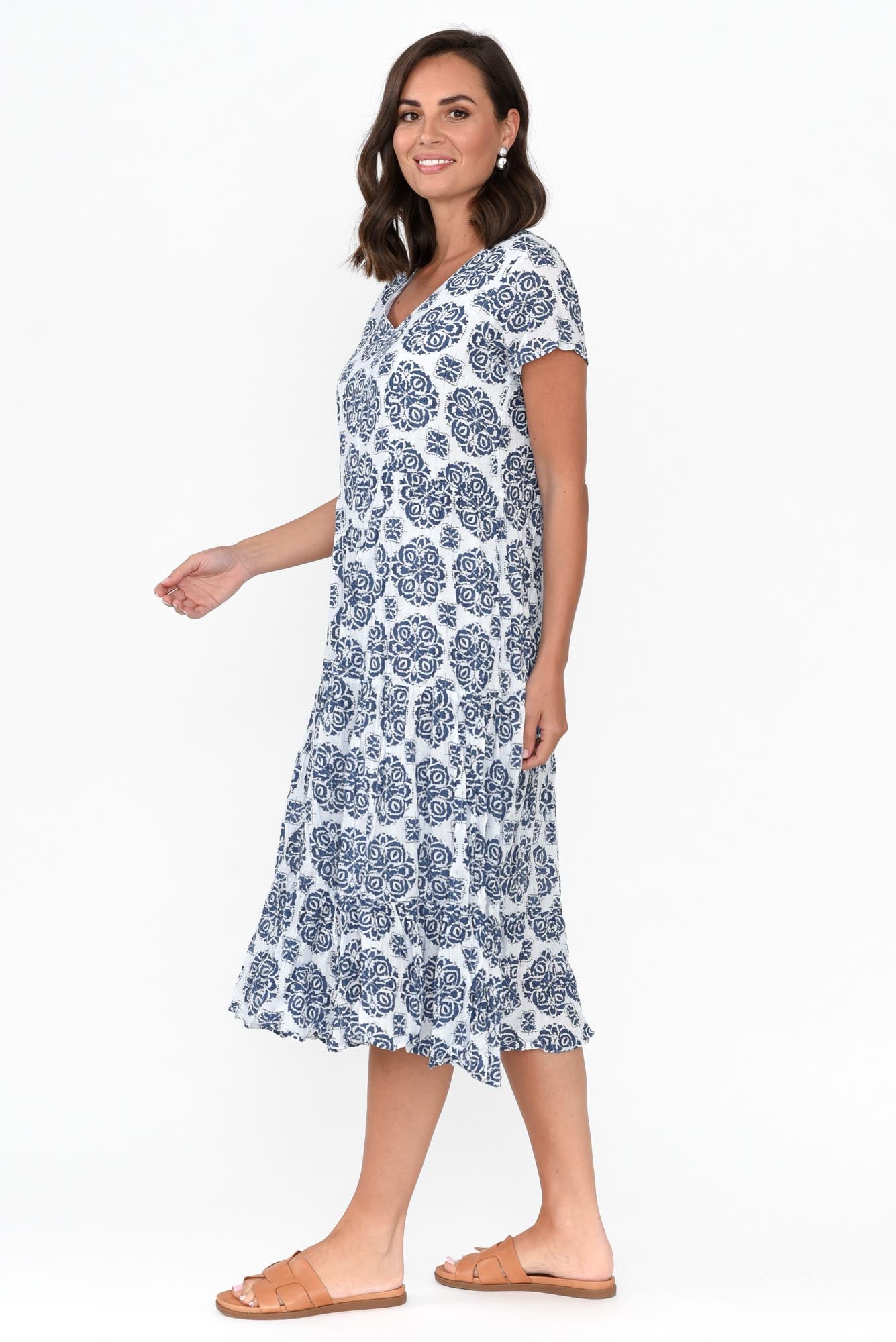Carmen Navy Fiesta Crinkle Cotton Dress