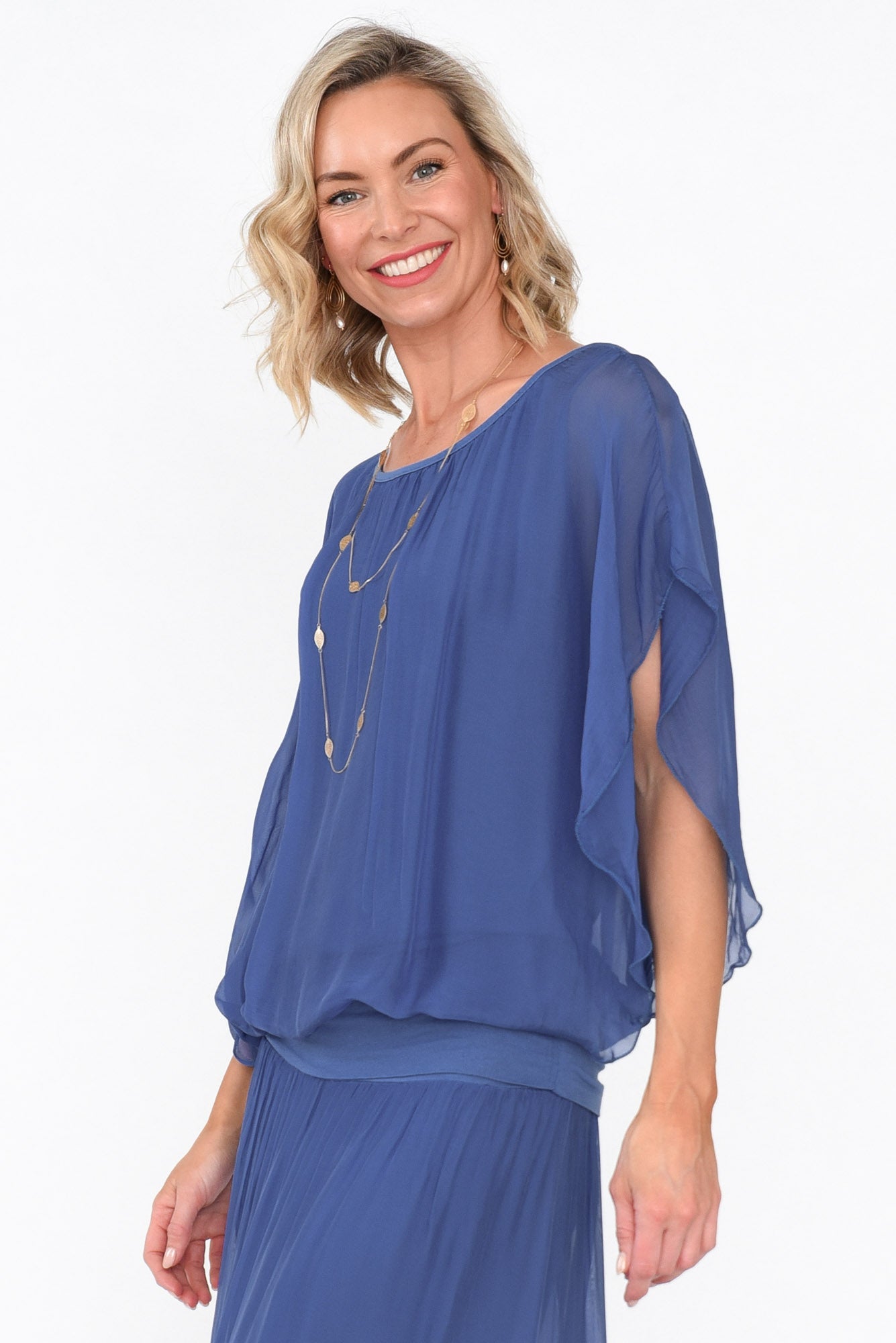 Evaline Cobalt Silk Layer Top