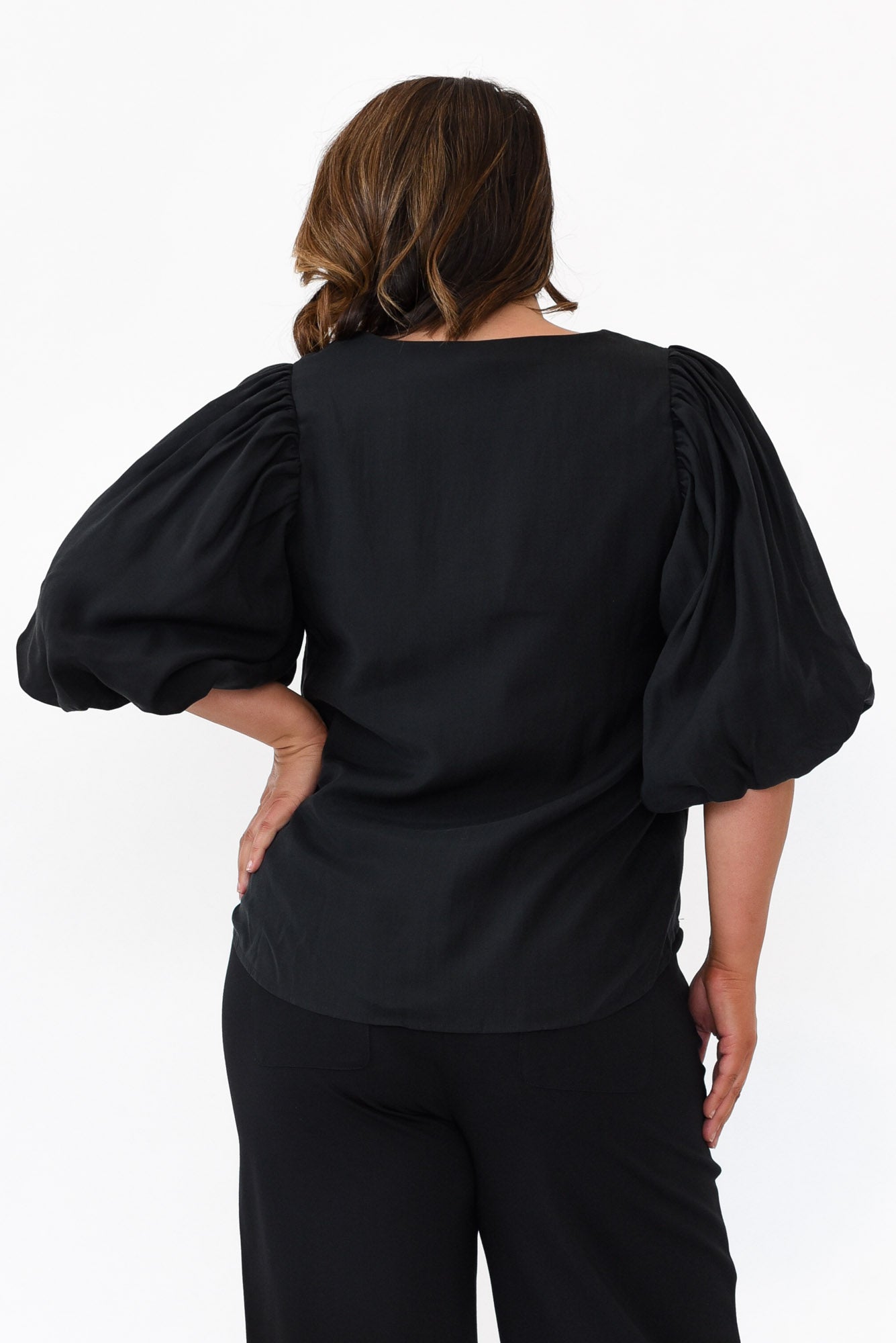 Gallagher Black Cotton Puff Sleeve Top