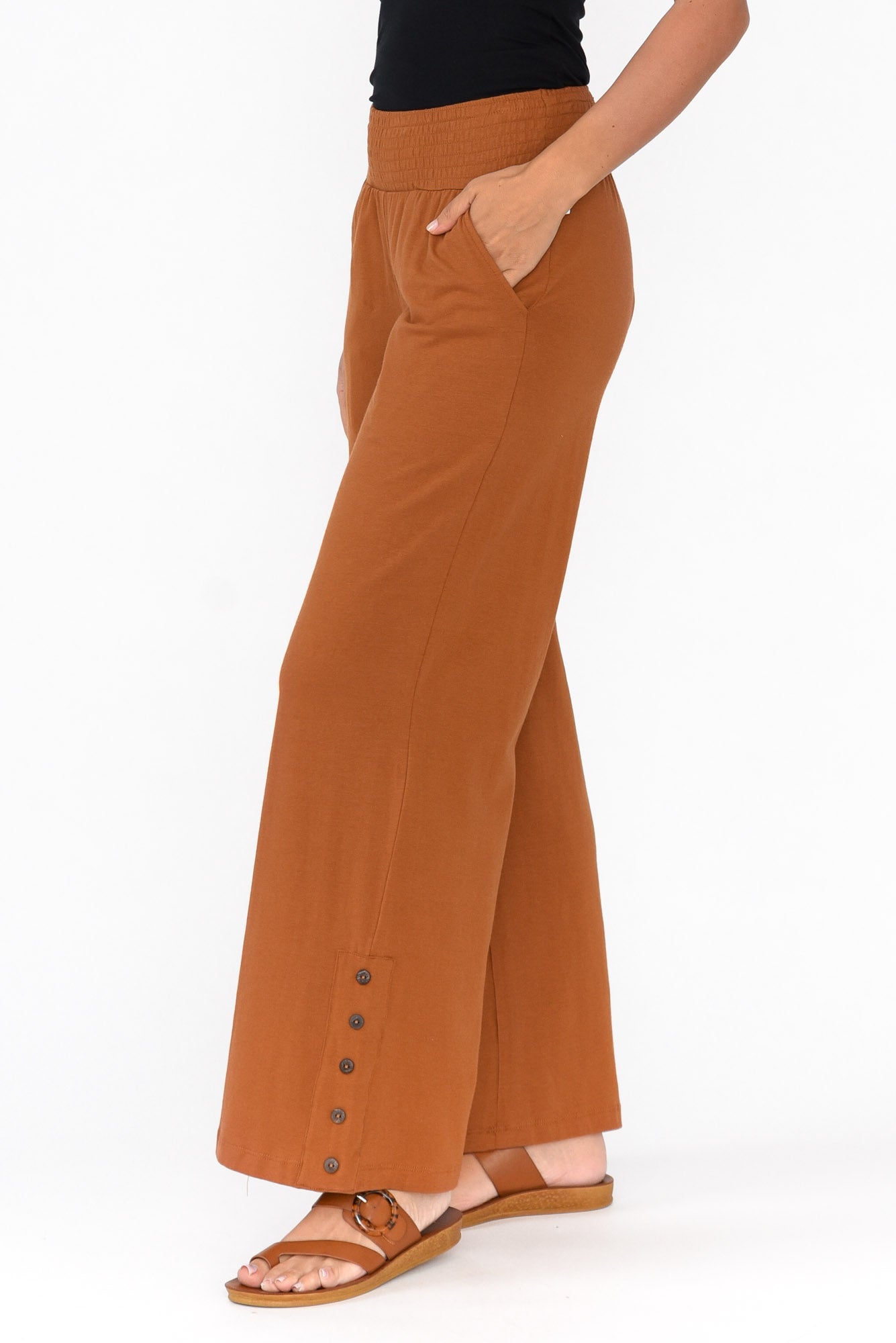 Angelica Rust Cotton Shirred Pant
