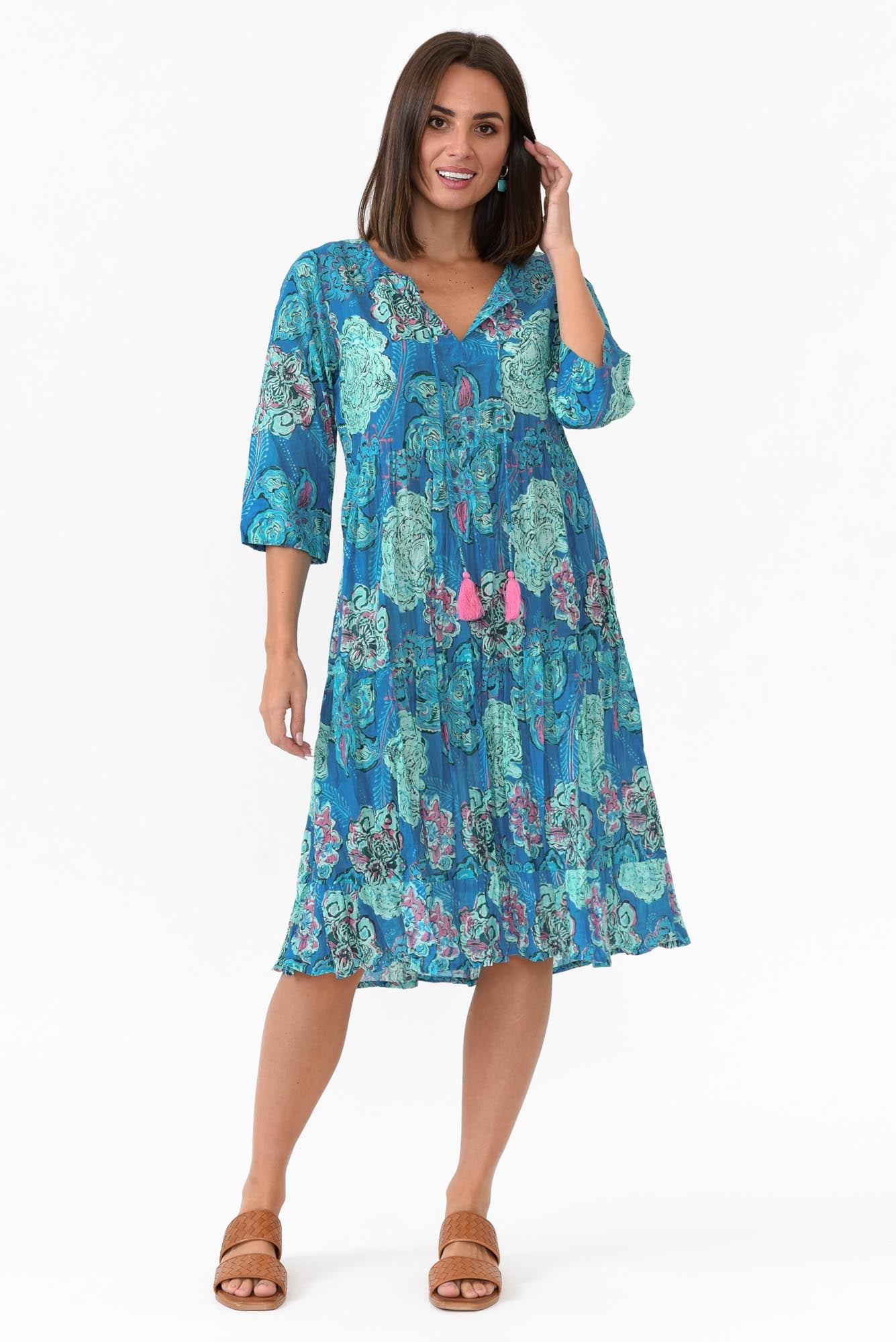 Layla Cobalt Paisley Crinkle Cotton Dress