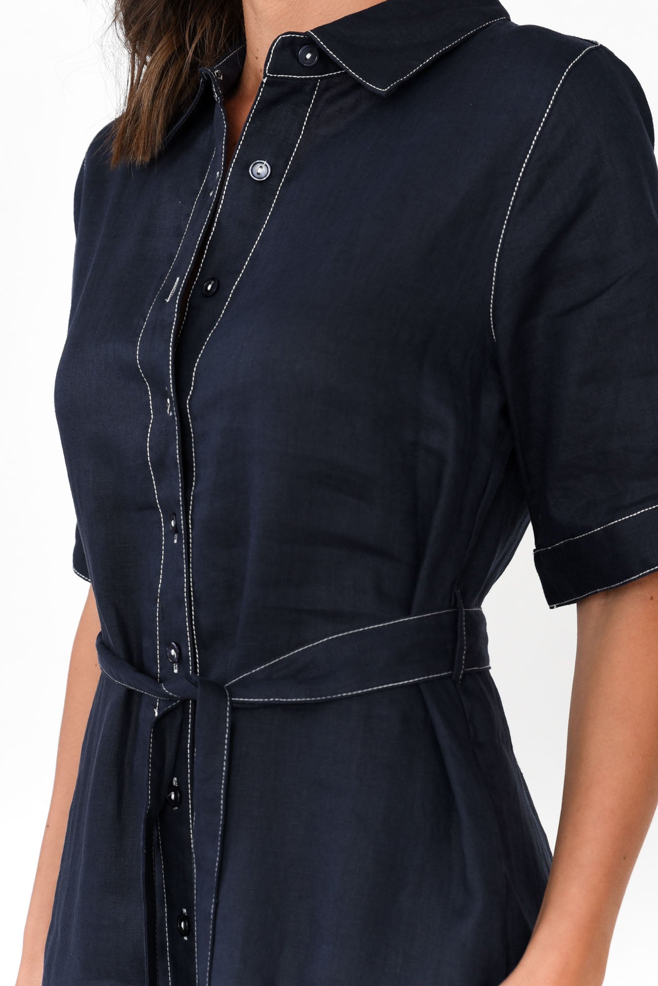 Alaska Navy Linen Shirt Dress
