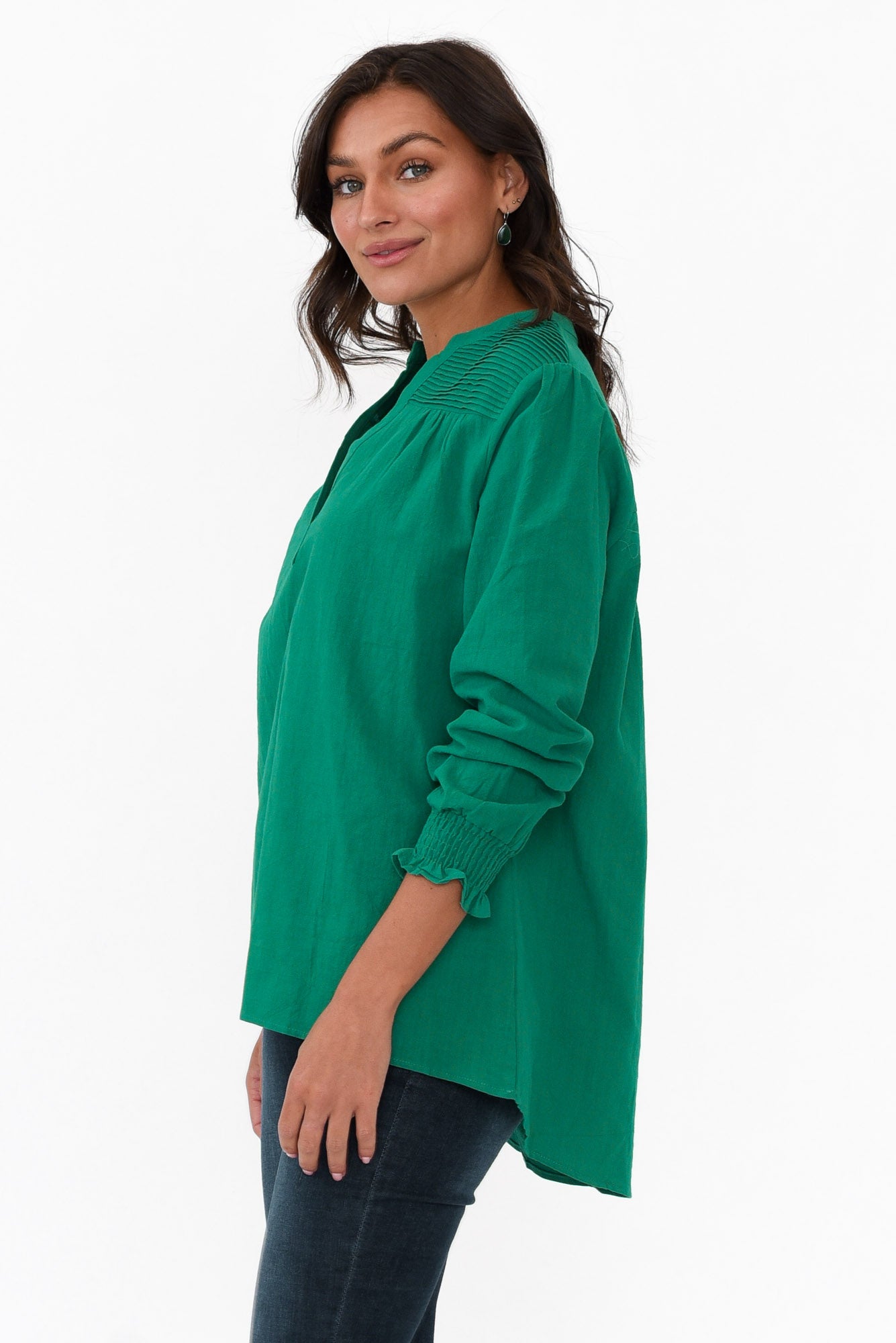 April Green Cotton V Neck Top