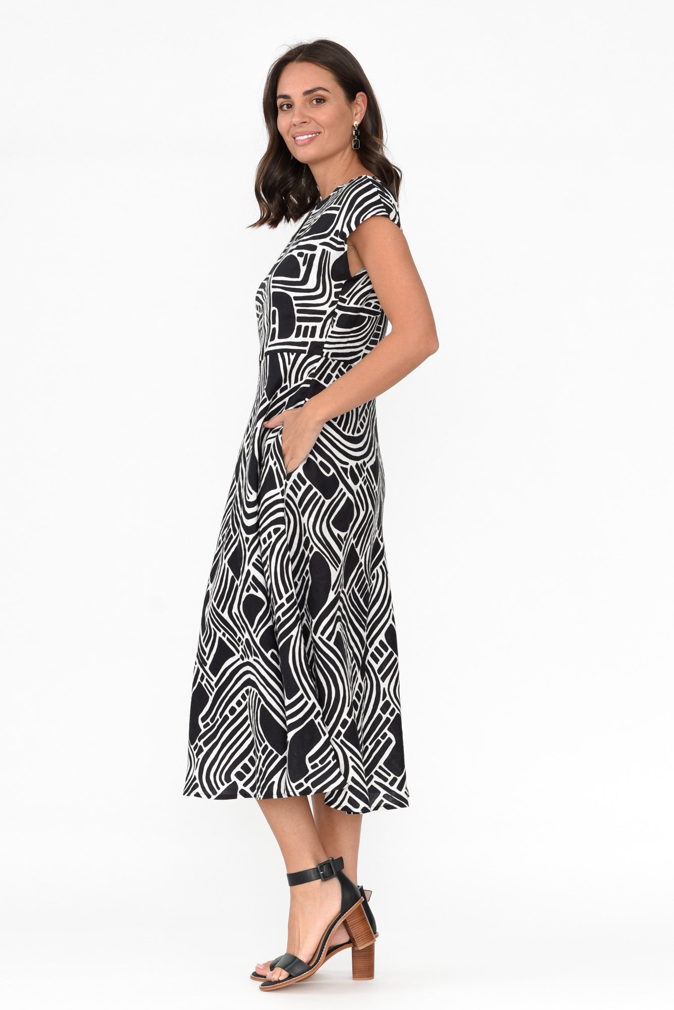 Lara Black Geo Linen Dress