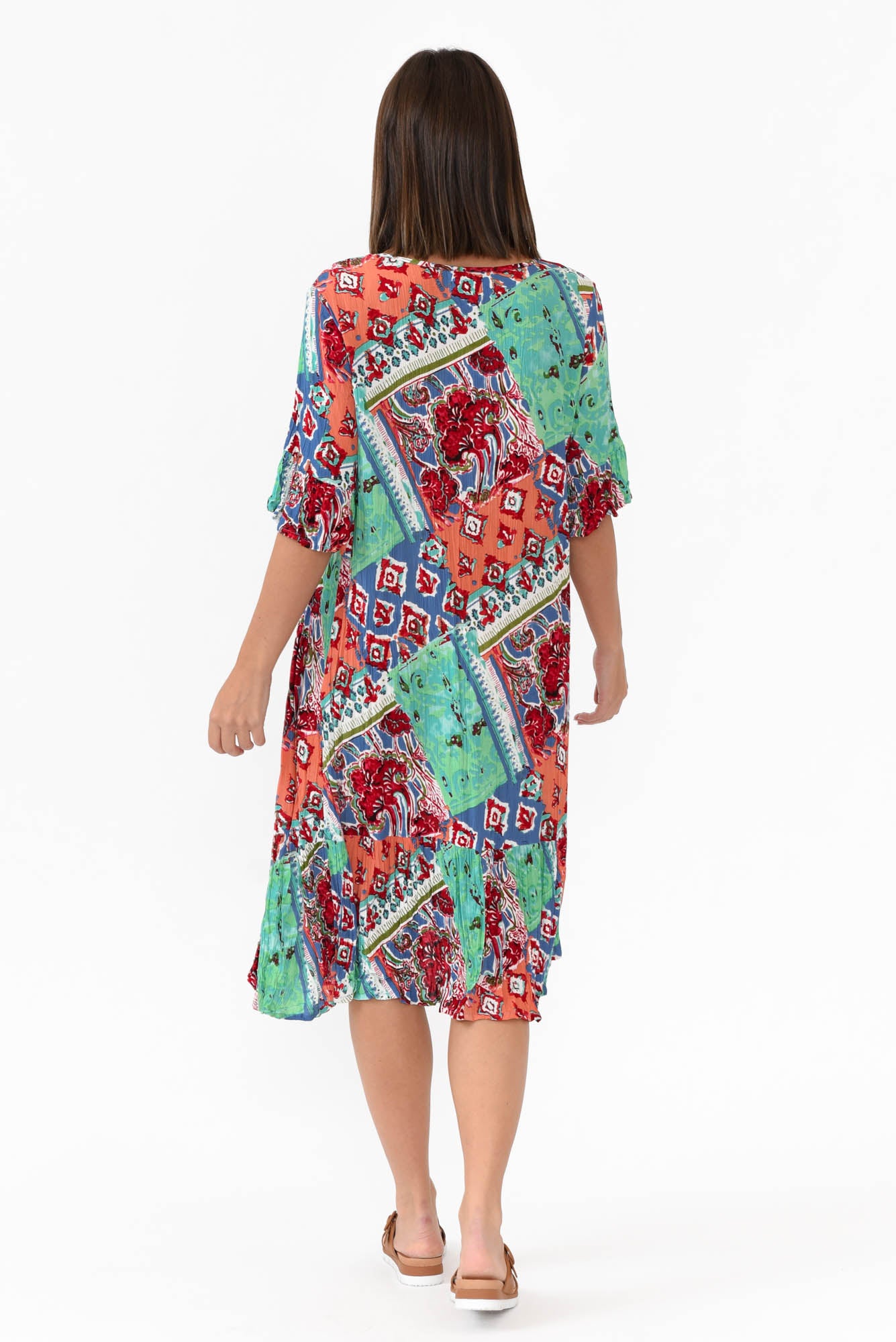 Calla Aqua Geometric Crinkle Dress