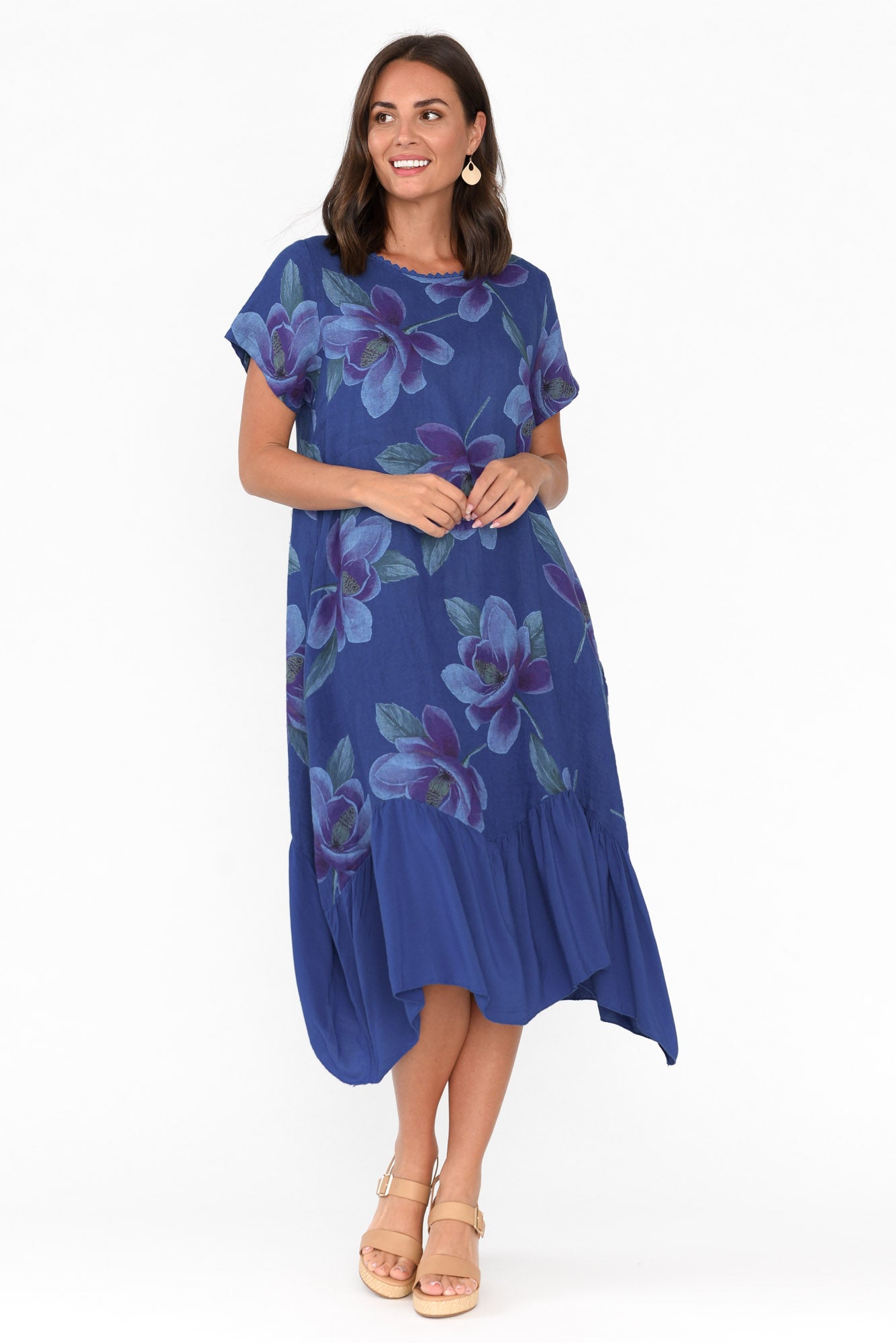 Ryker Cobalt Floral Linen Pocket Dress