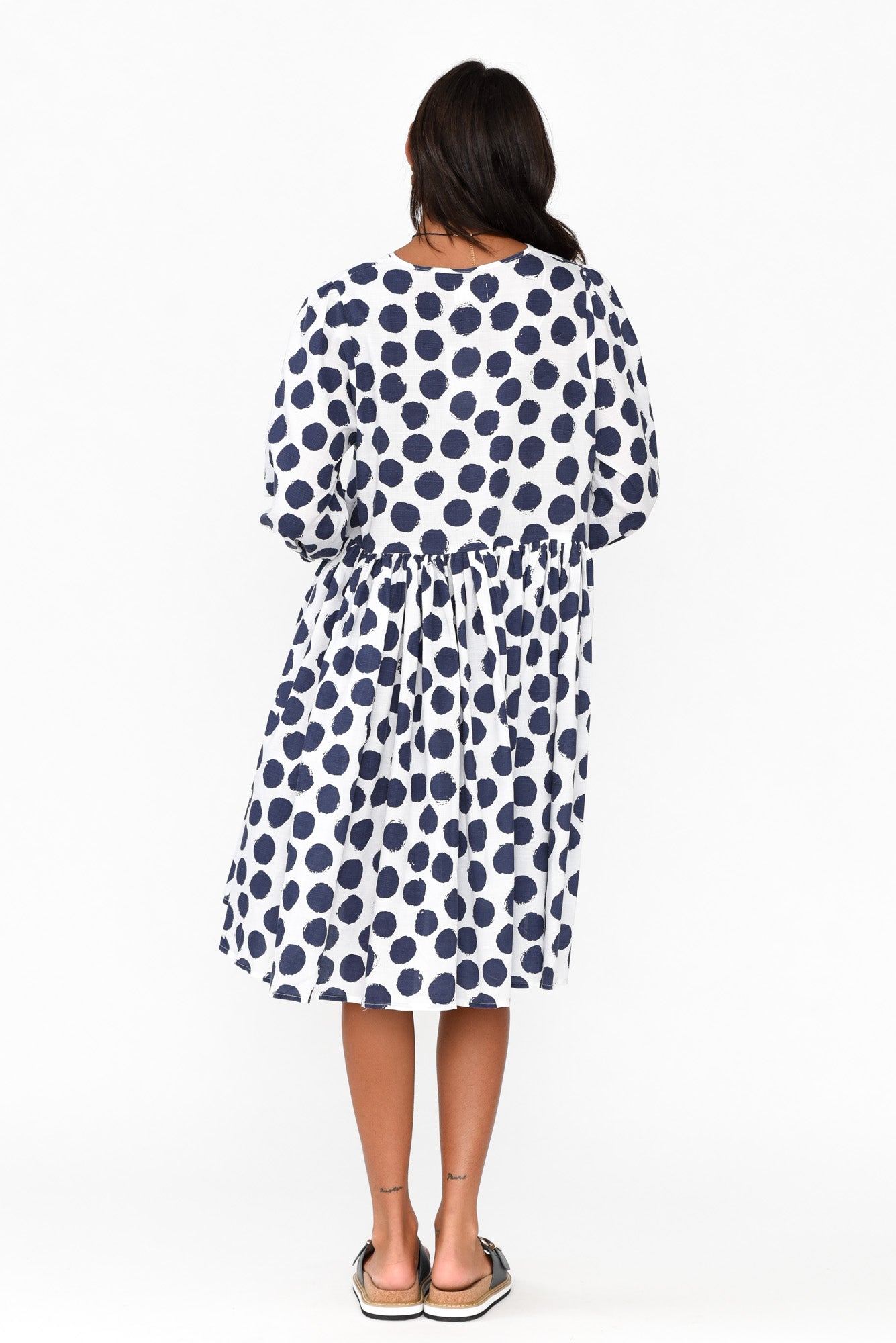 Frieda Navy Spot Cotton Tie Dress