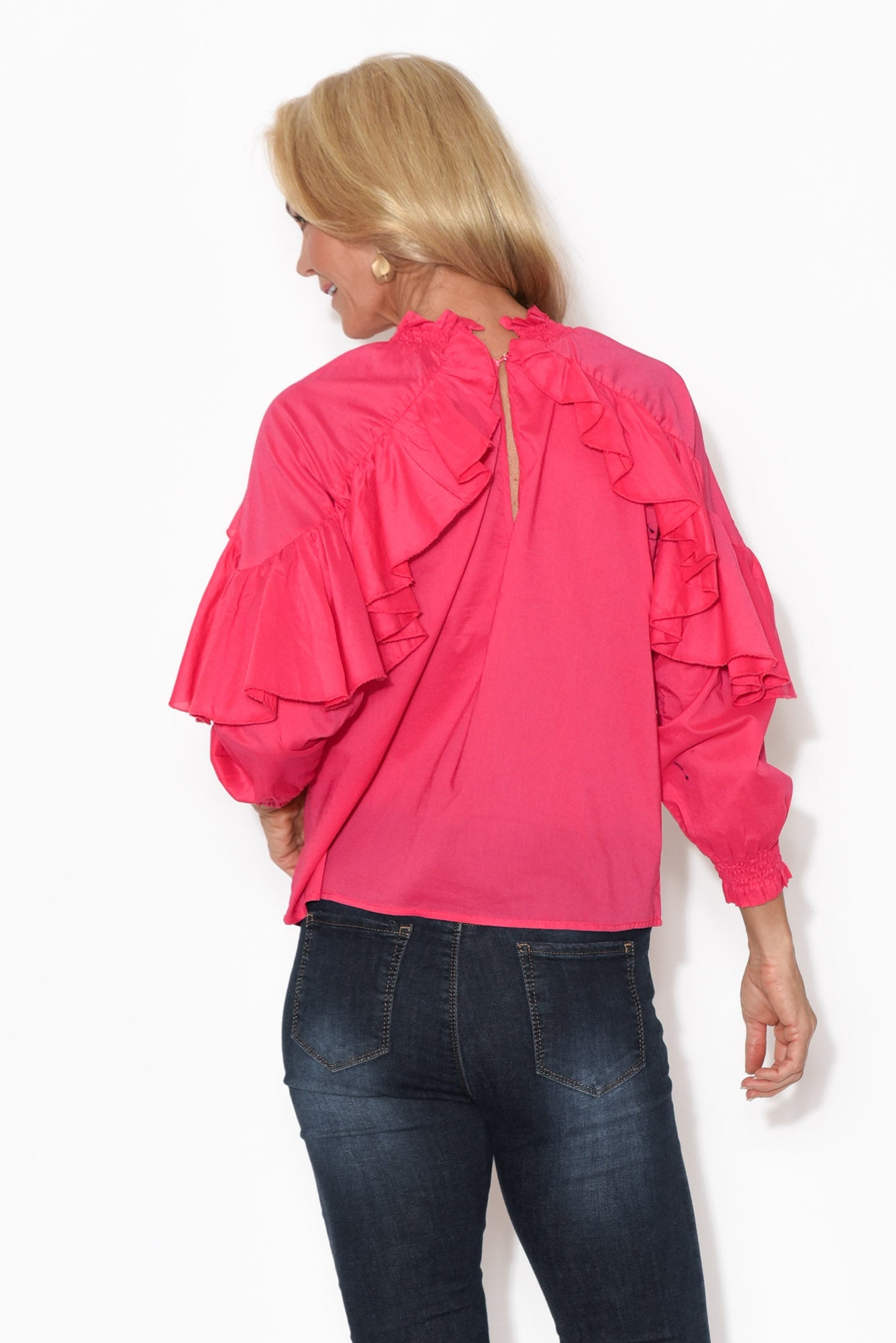 Aura Pink Cotton Ruffle Top