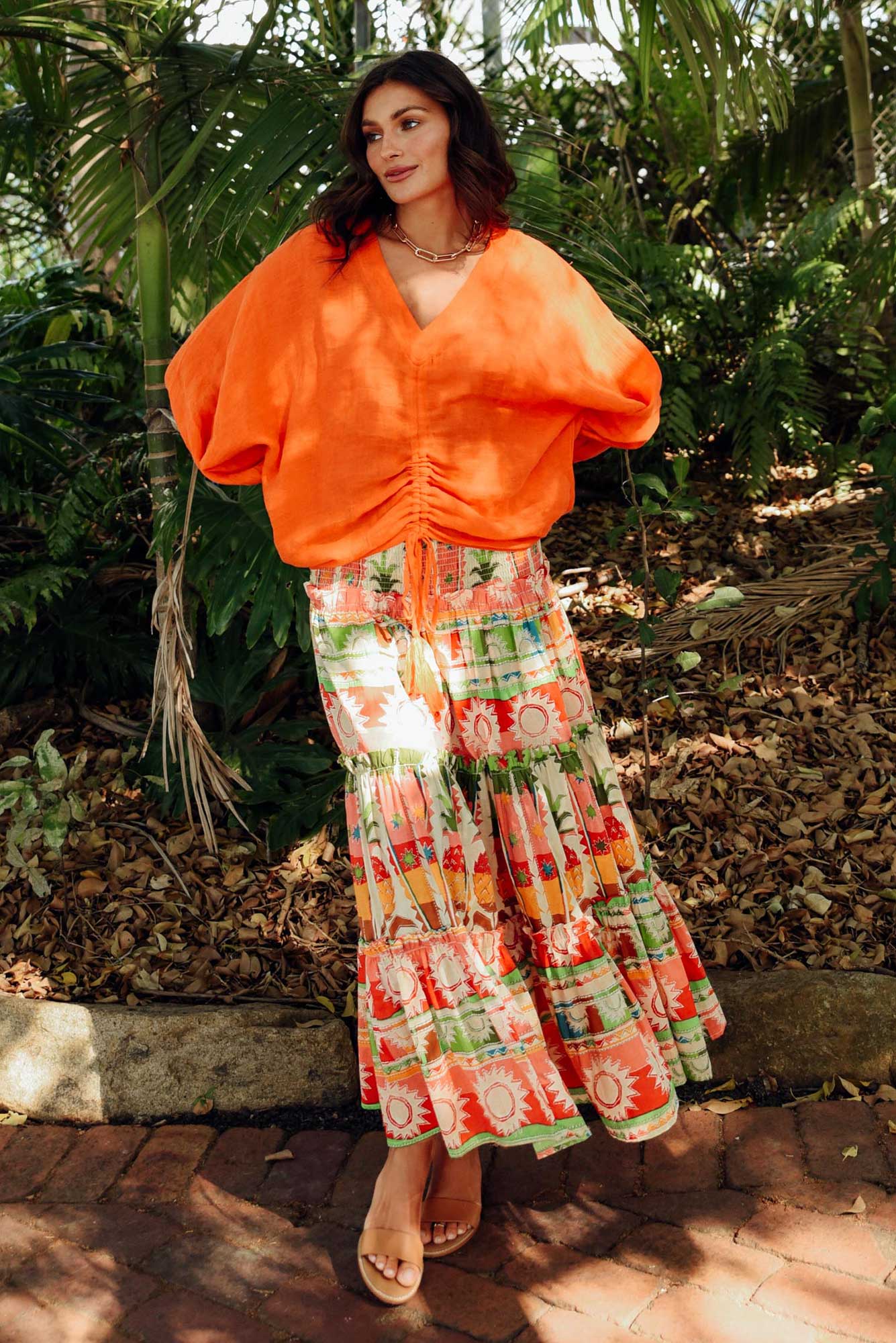Pier Tropical Cotton Tiered Maxi Skirt