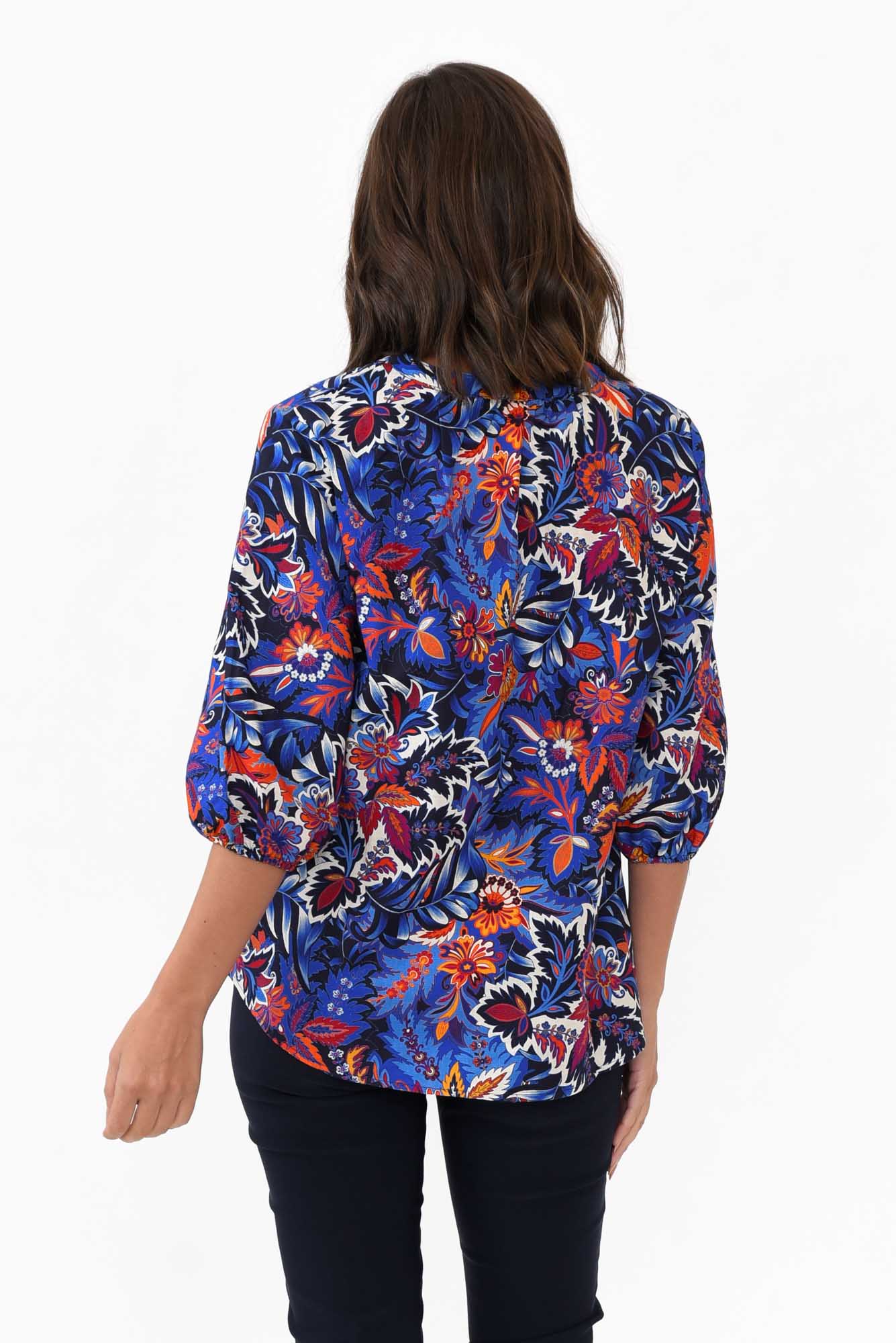Kimmie Blue Floral Linen Top