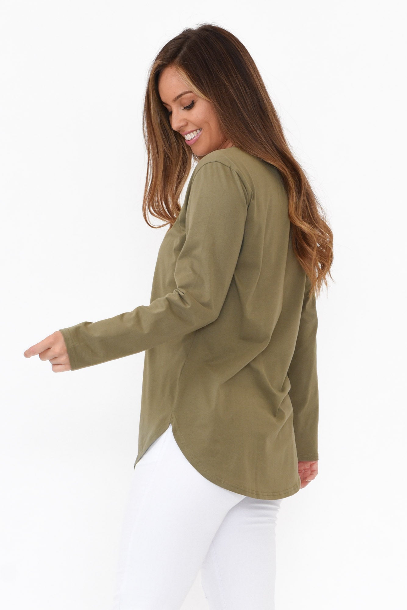 Archer Khaki Cotton Long Sleeve Top