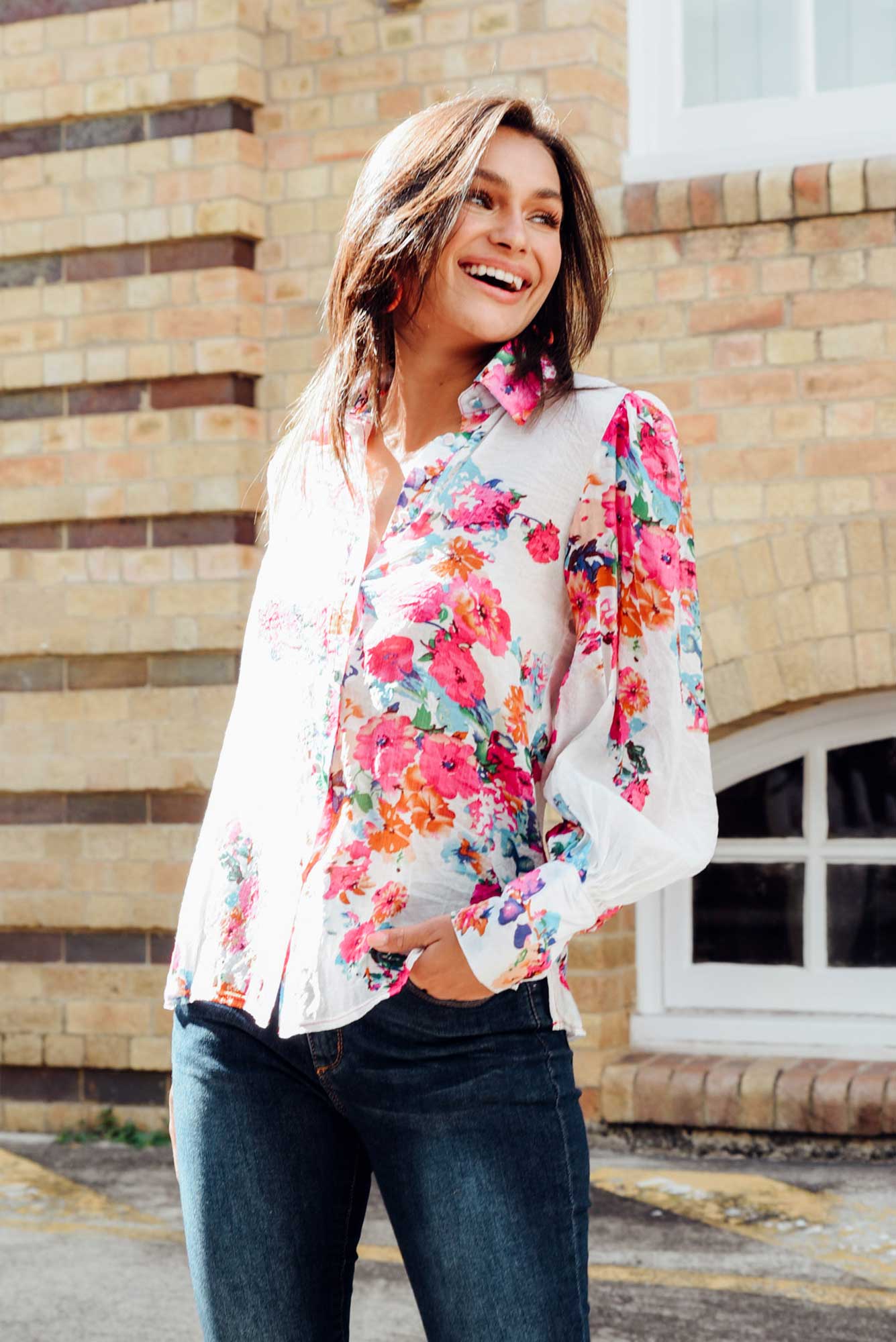 Astrid White Blossom Cotton Blend Shirt
