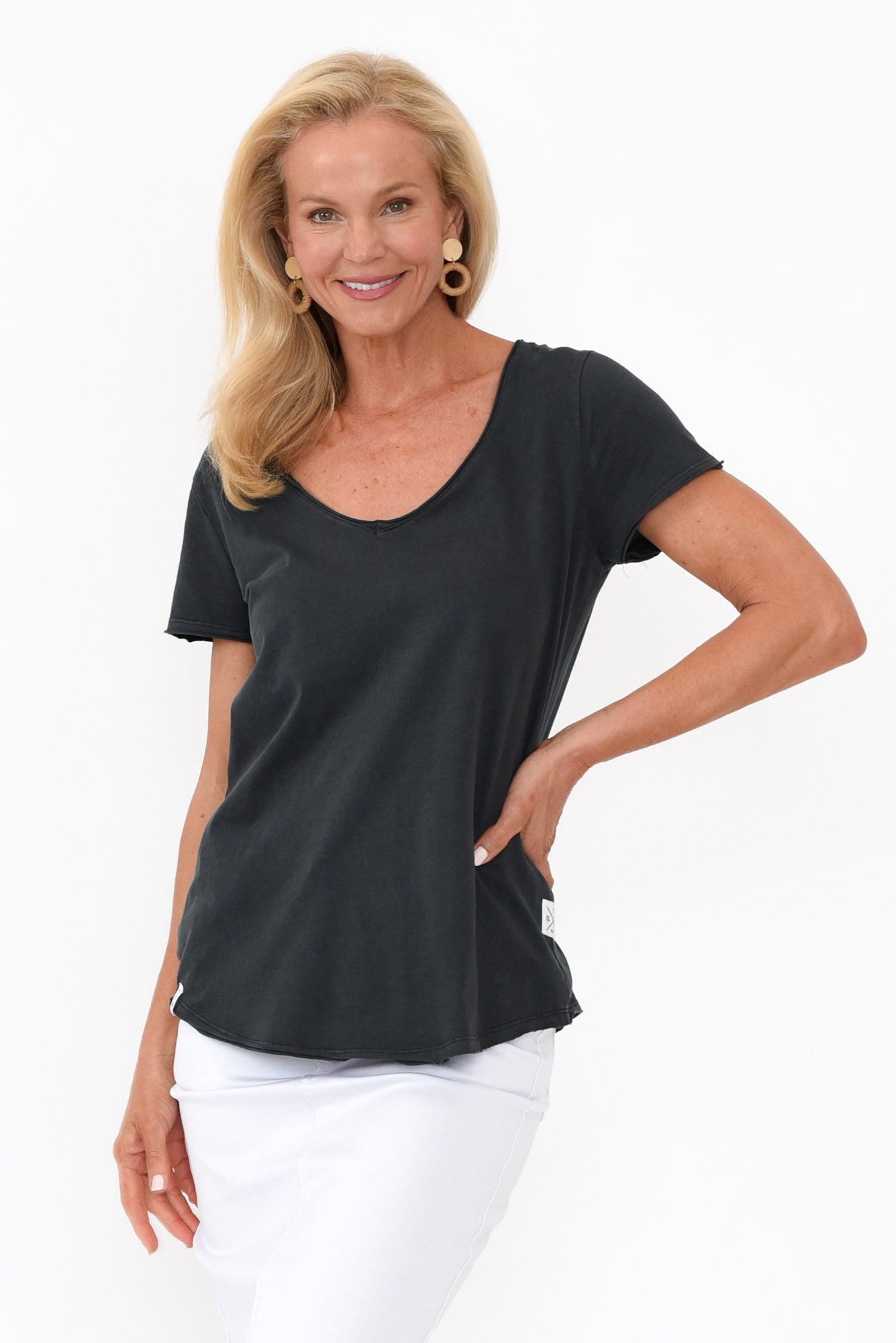 Black Cotton Fundamental Vee Tee