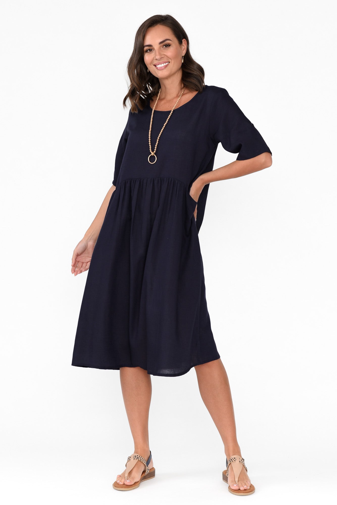 Sloane Navy Cotton Blend Dress