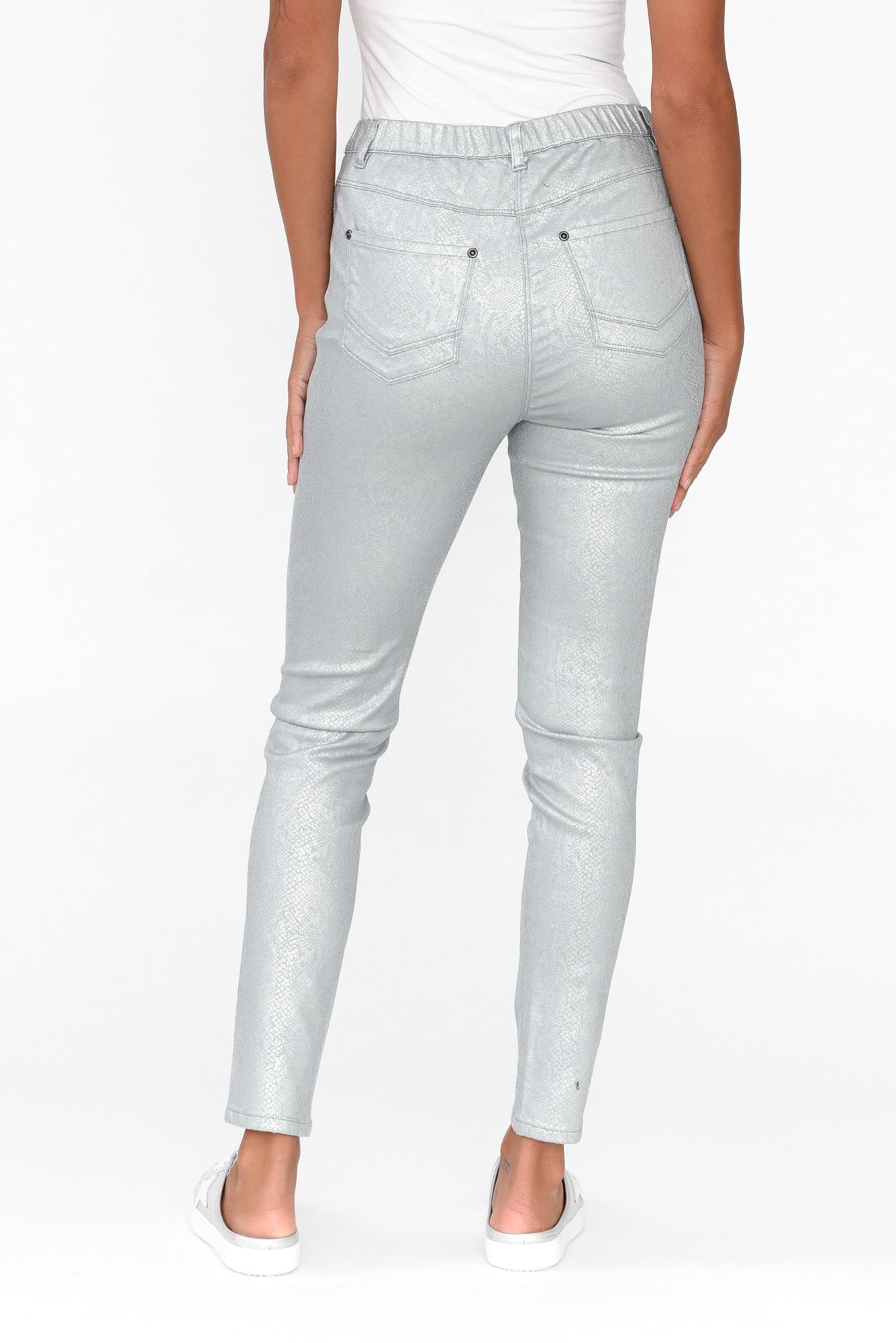 Bonita Silver Animal Foil Stretch Pant