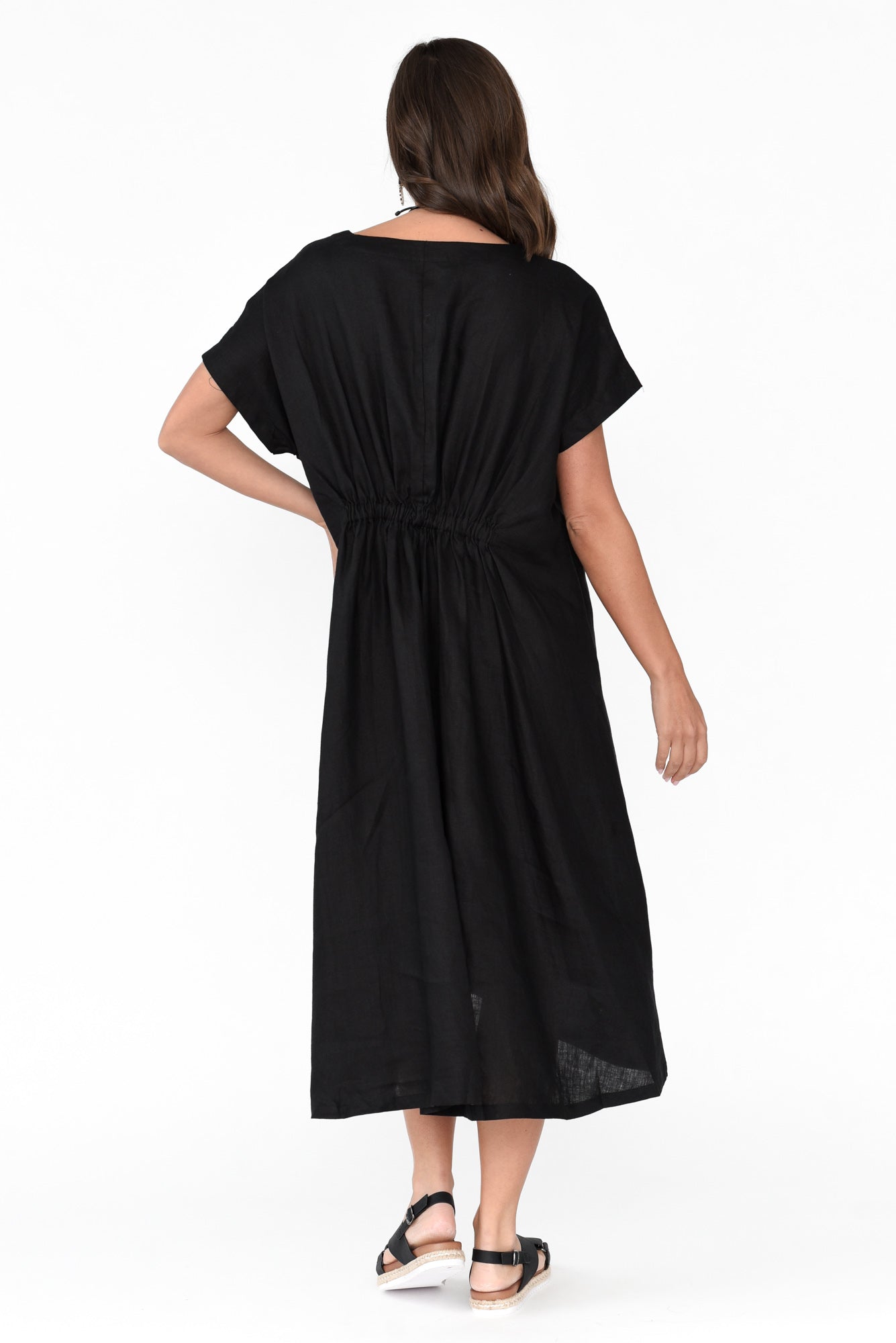 Zeffie Black Linen Pocket Dress