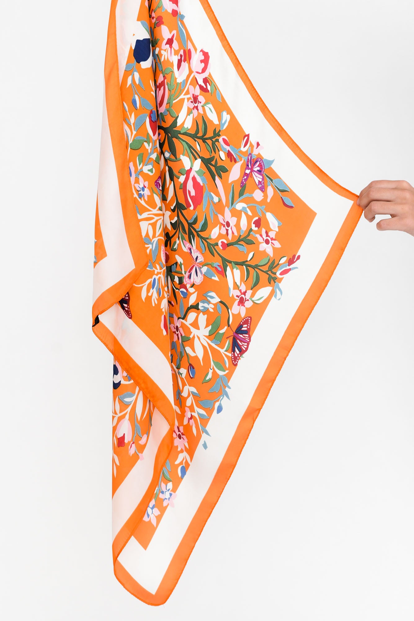 Cresta Orange Satin Floral Square Scarf