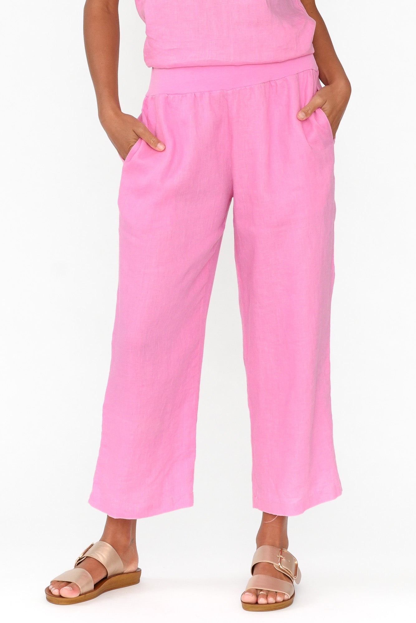 Griffin Pink Linen Wide Leg Pant