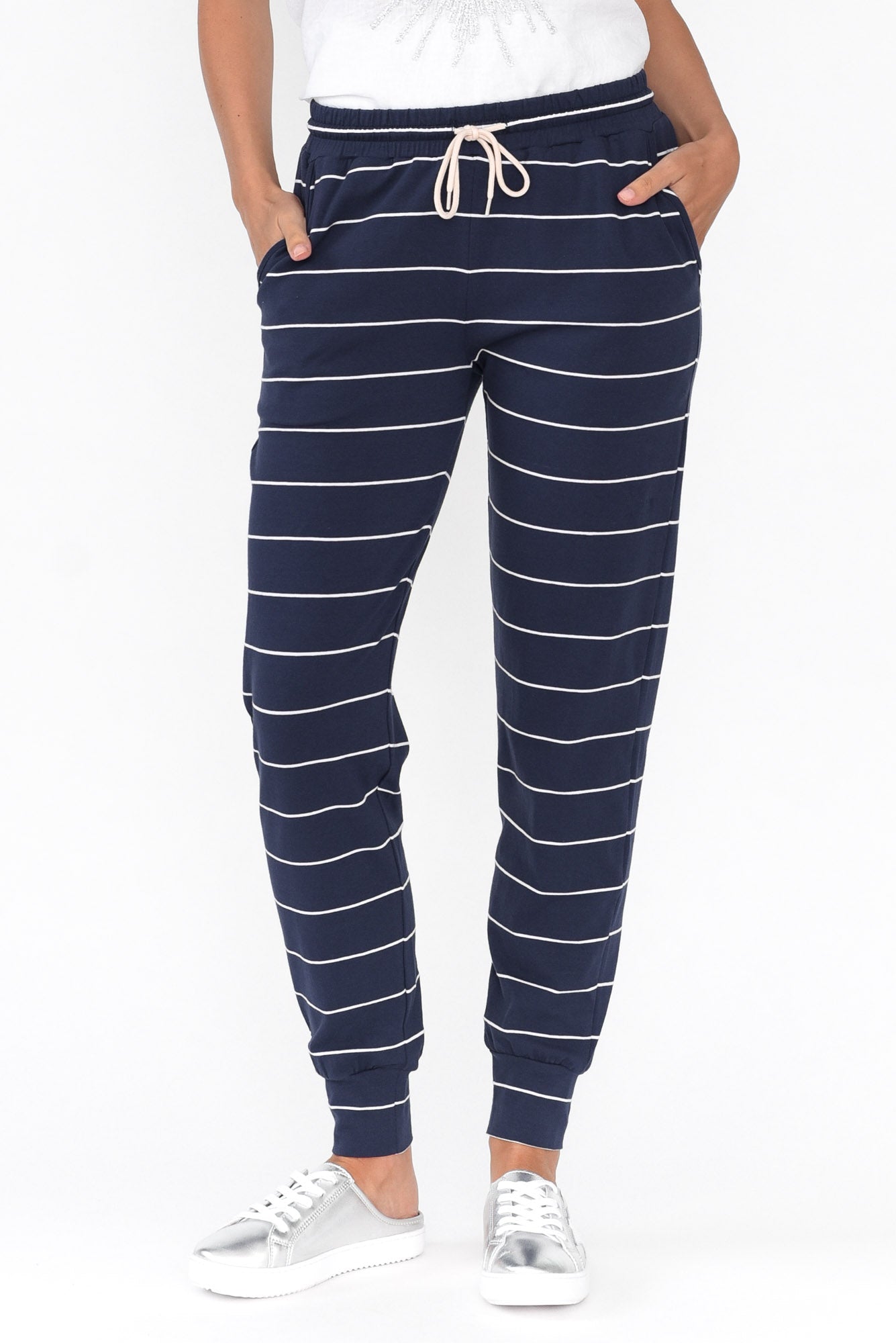 Navy Pinstripe Cotton Everyday Tie Pant