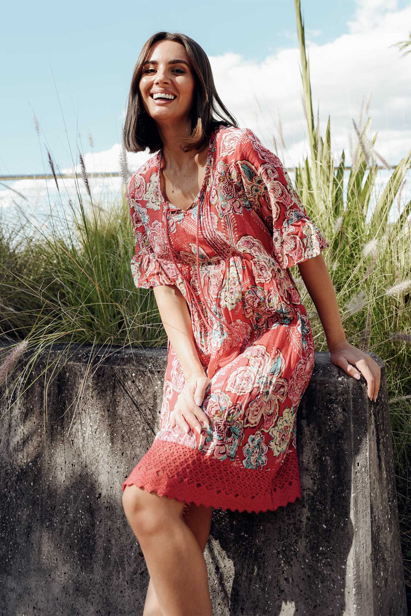 Cayman Coral Paisley Cotton Tunic Dress