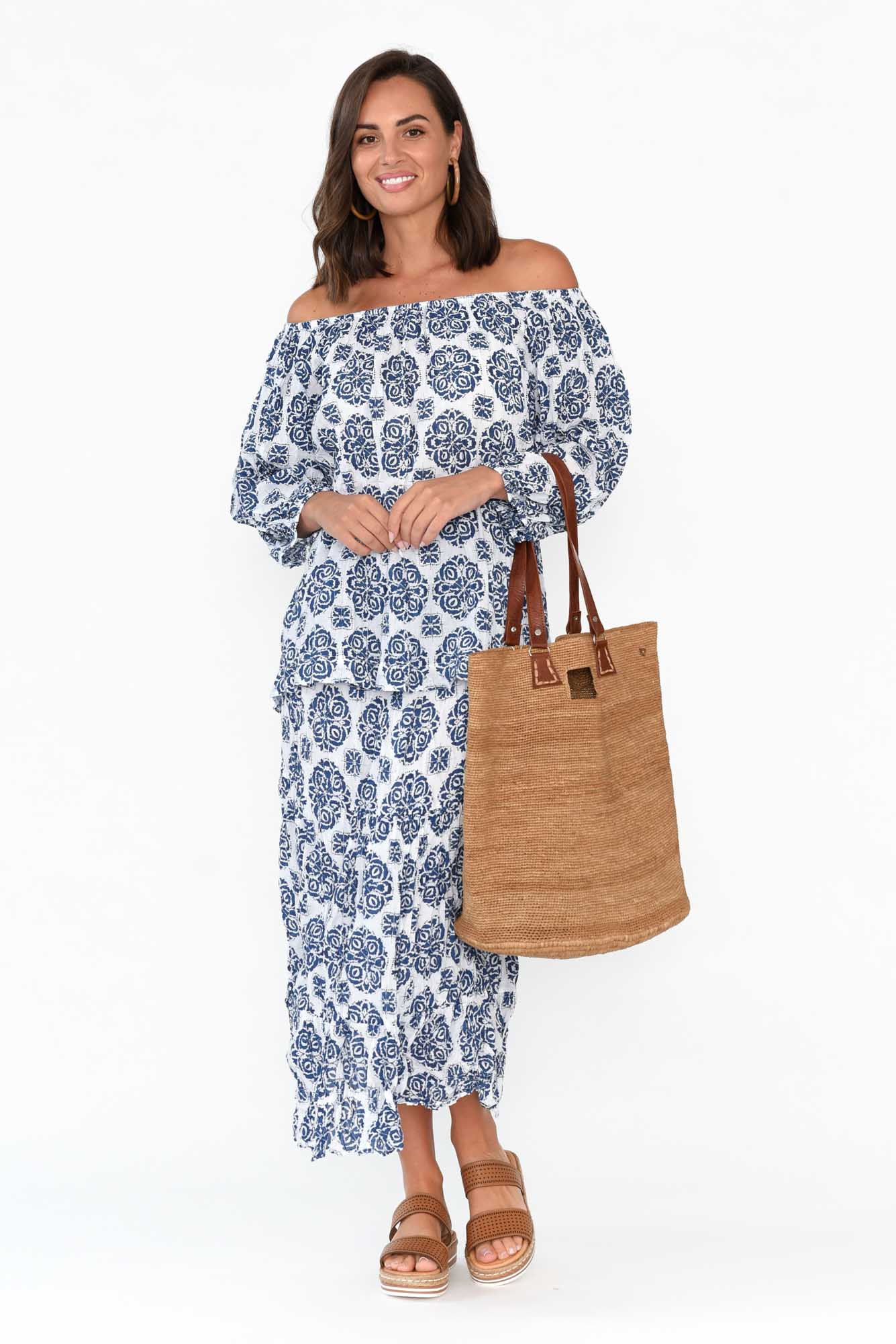 Jude Navy Fiesta Crinkle Cotton Skirt