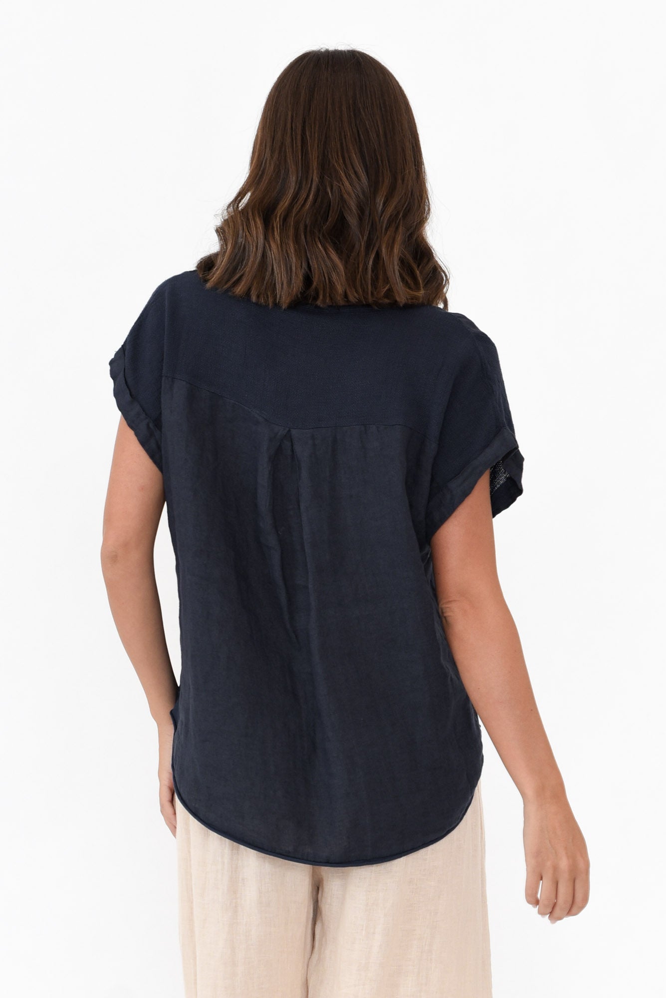 Dorian Navy Linen Cotton Top