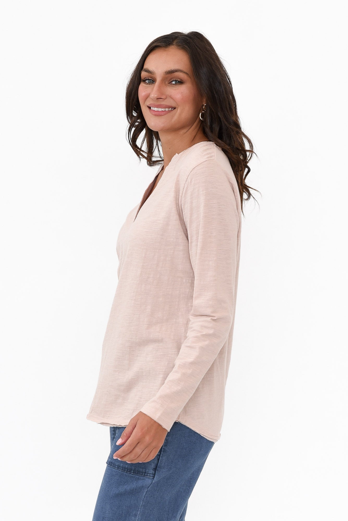 Coles Bay Blush Long Sleeve Henley Tee