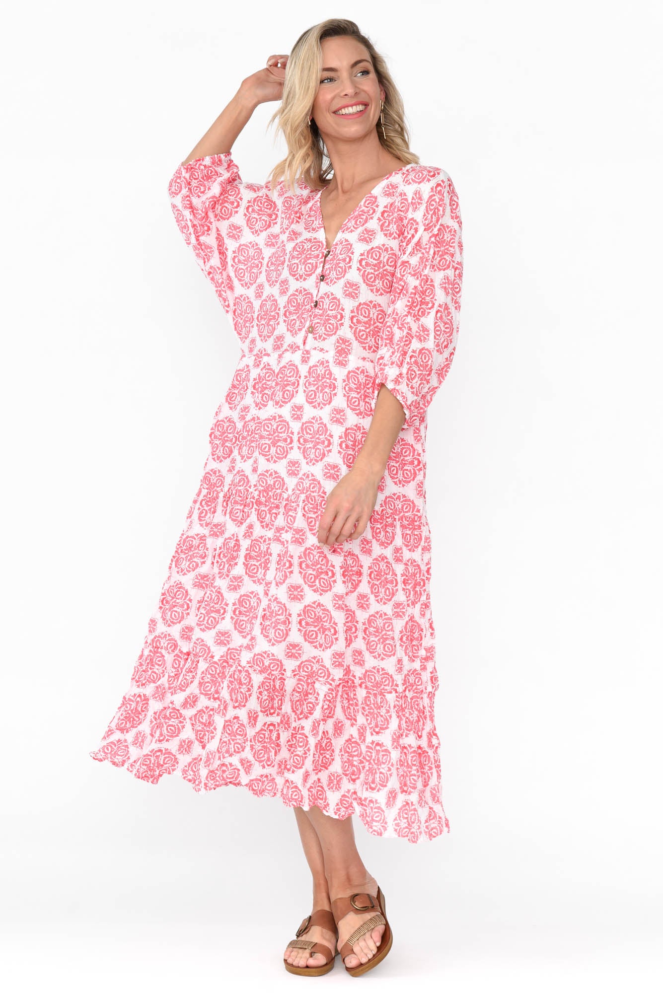 Weston Red Fiesta Cotton Midi Dress