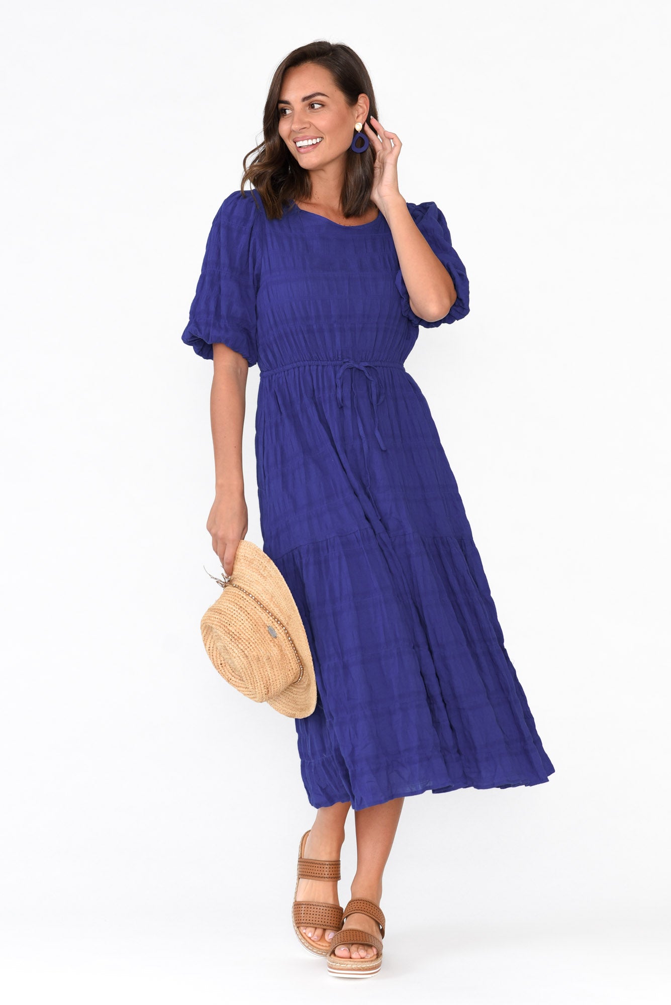 Rava Cobalt Cotton Tie Dress