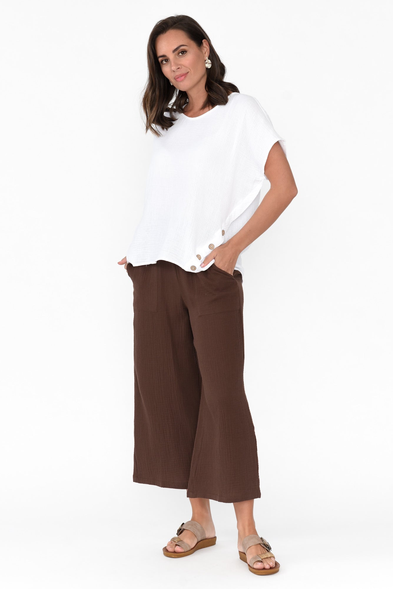Byron White Cotton Button Top