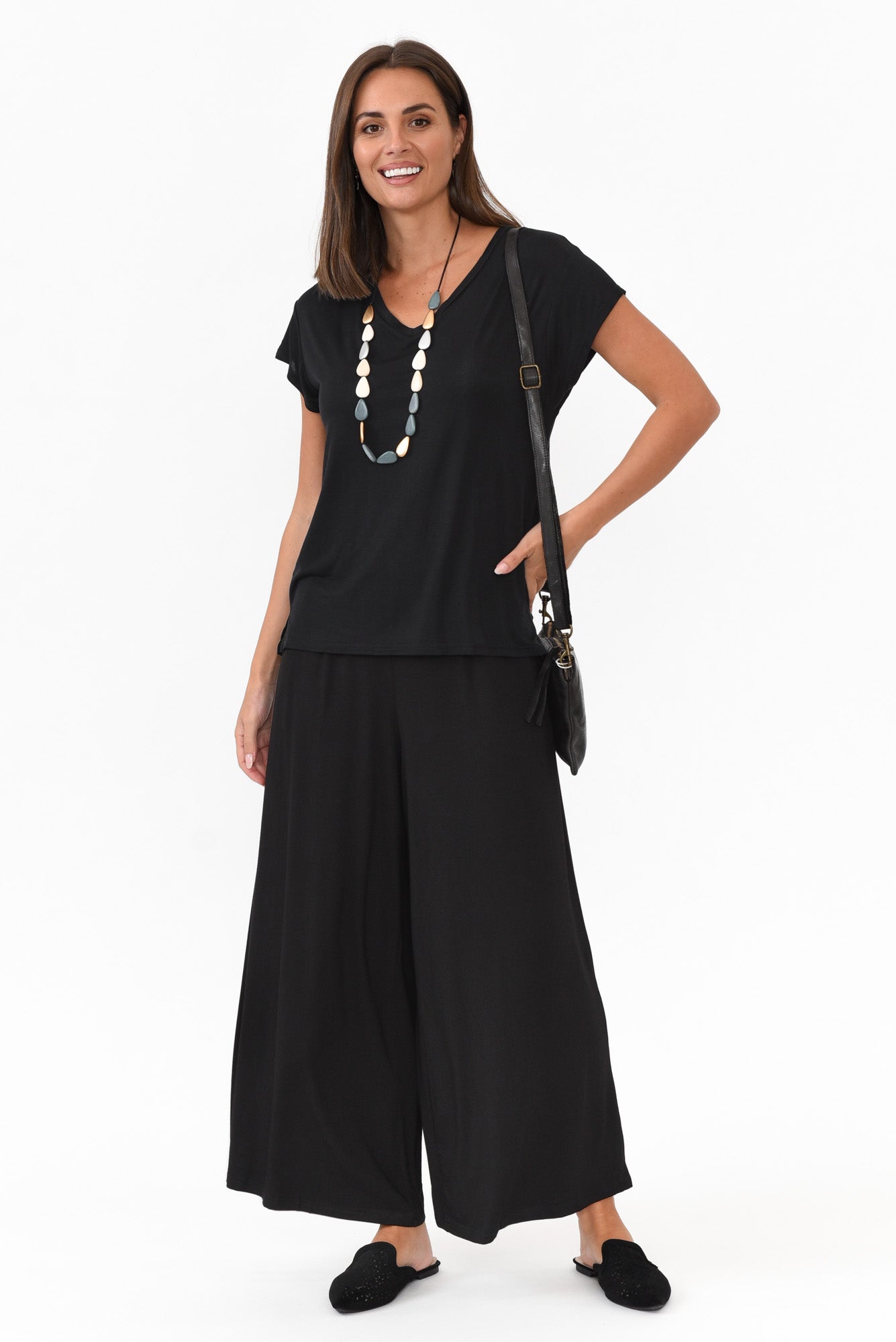 Lowen Black Modal Wide Leg Pant
