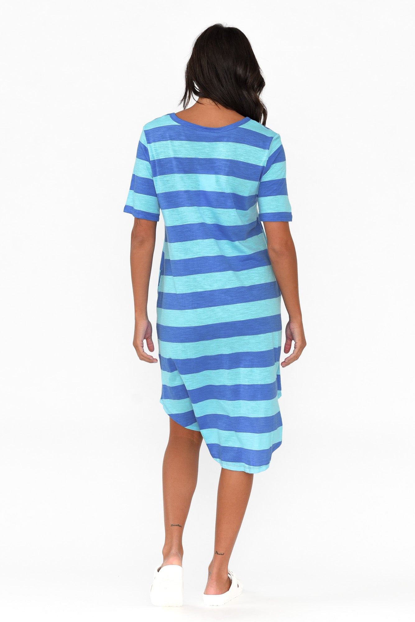 Nyree Aqua Stripe Hi Lo Cotton Dress