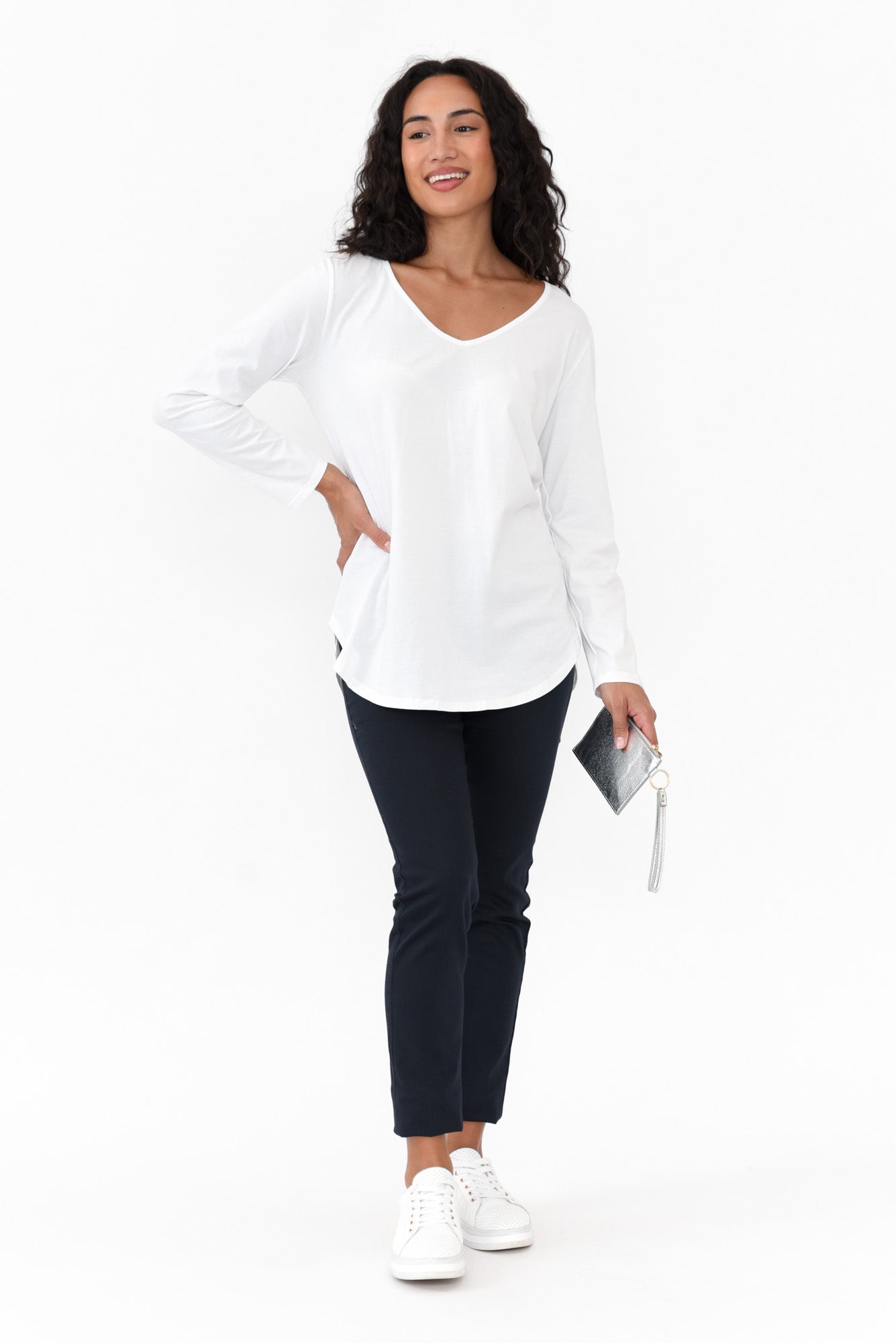 Archer White Cotton Long Sleeve Top