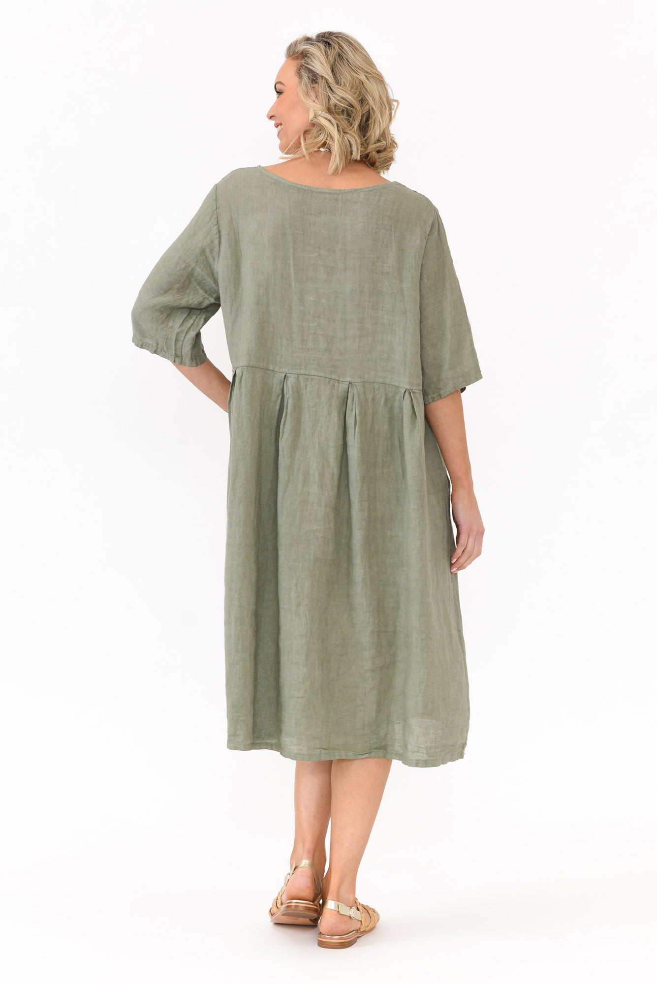 Dexter Khaki Linen Swing Dress