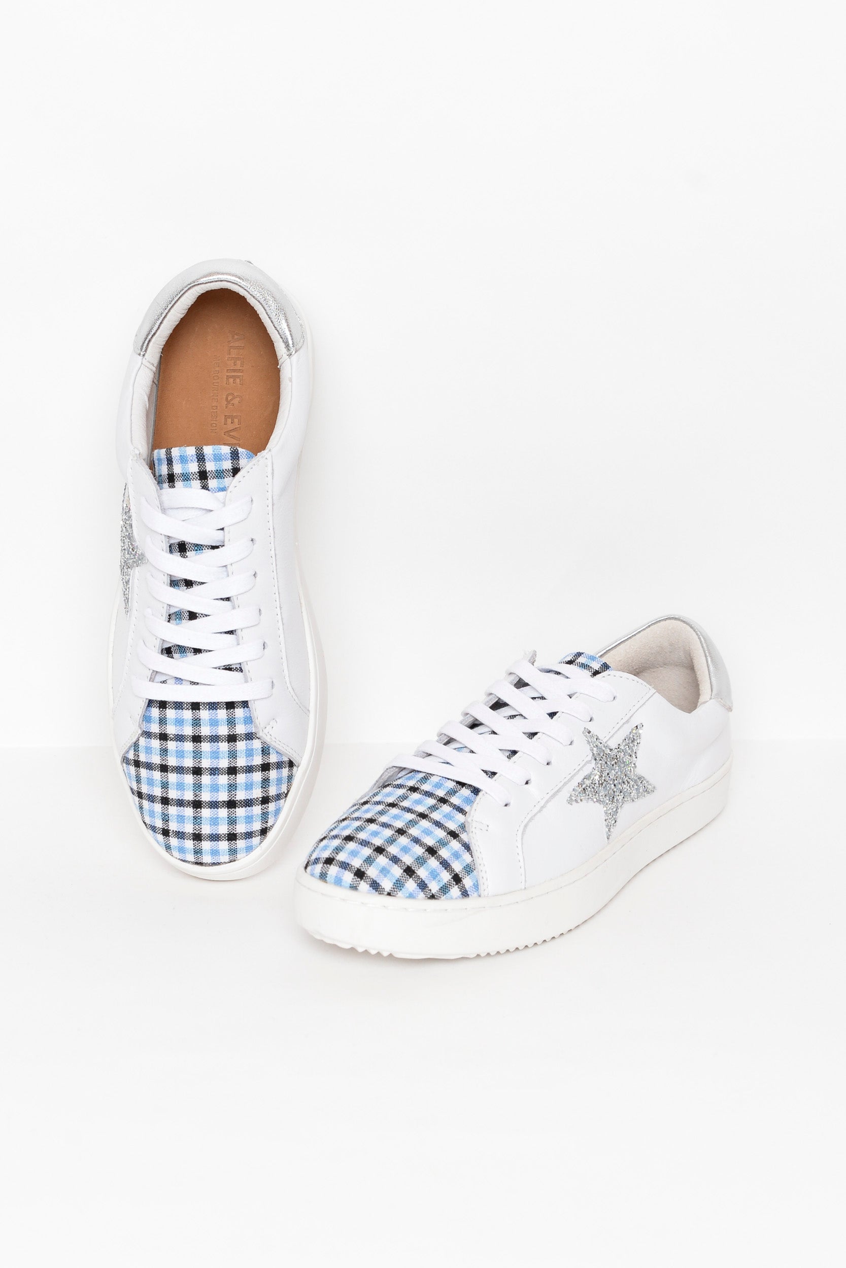 Valdo White Blue Gingham Leather Sneaker