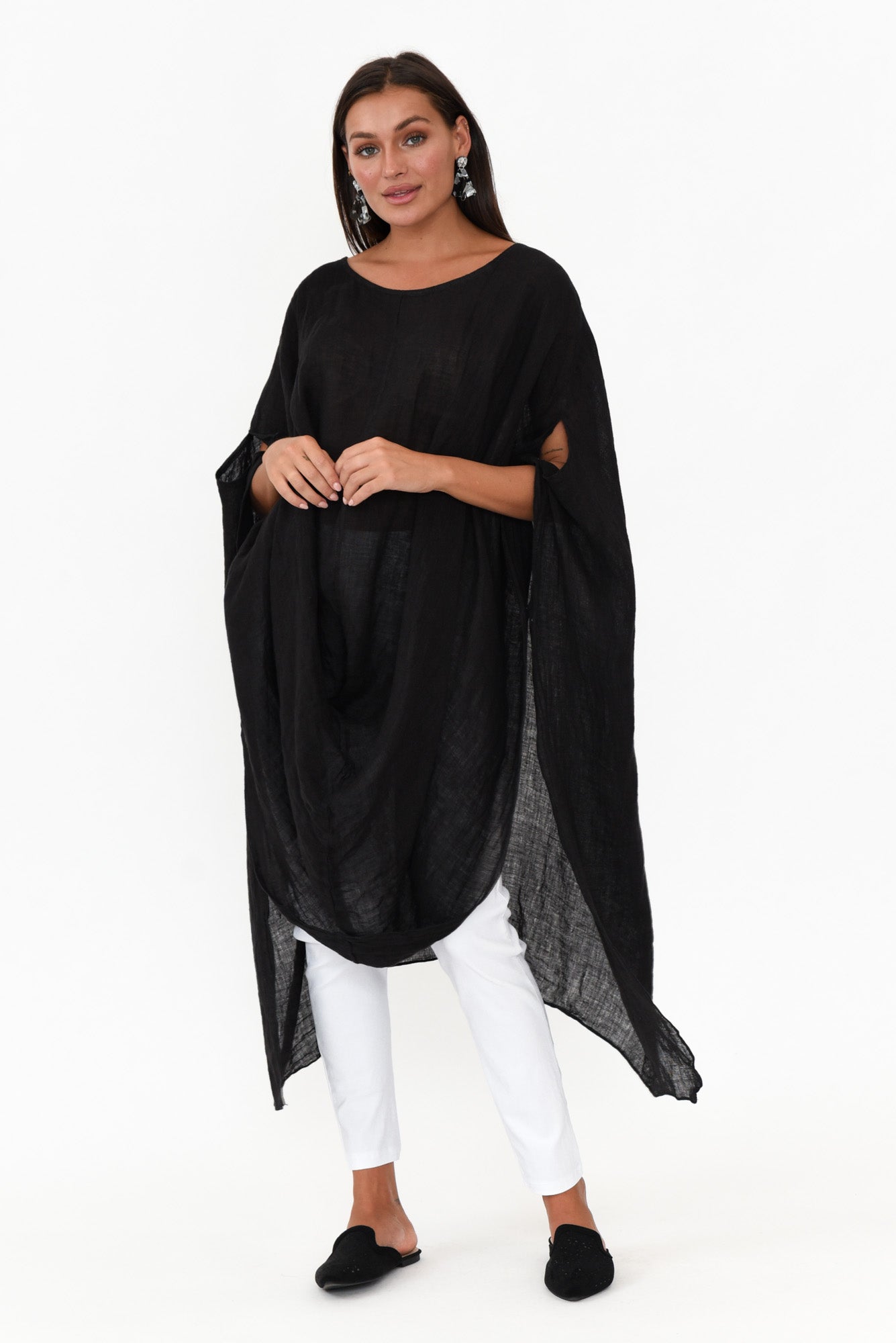 Genesia Black Linen Kaftan Tunic